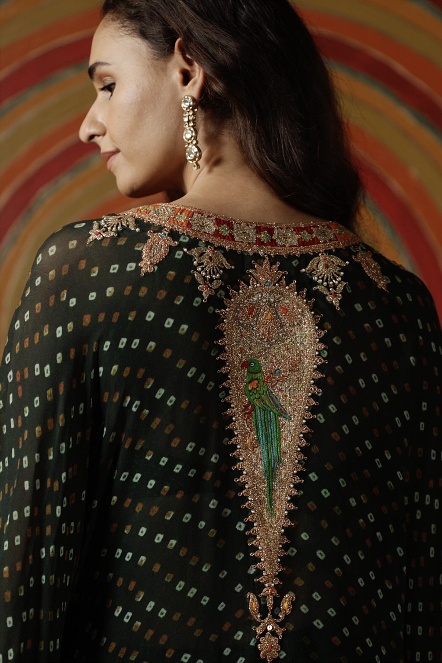 Deep Green Bandhej Kaftan & Gharara