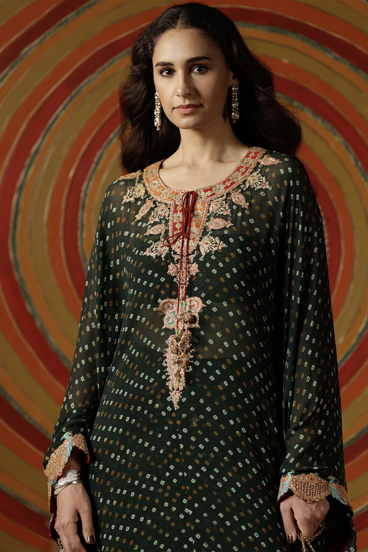 Deep Green Bandhej Kaftan & Gharara