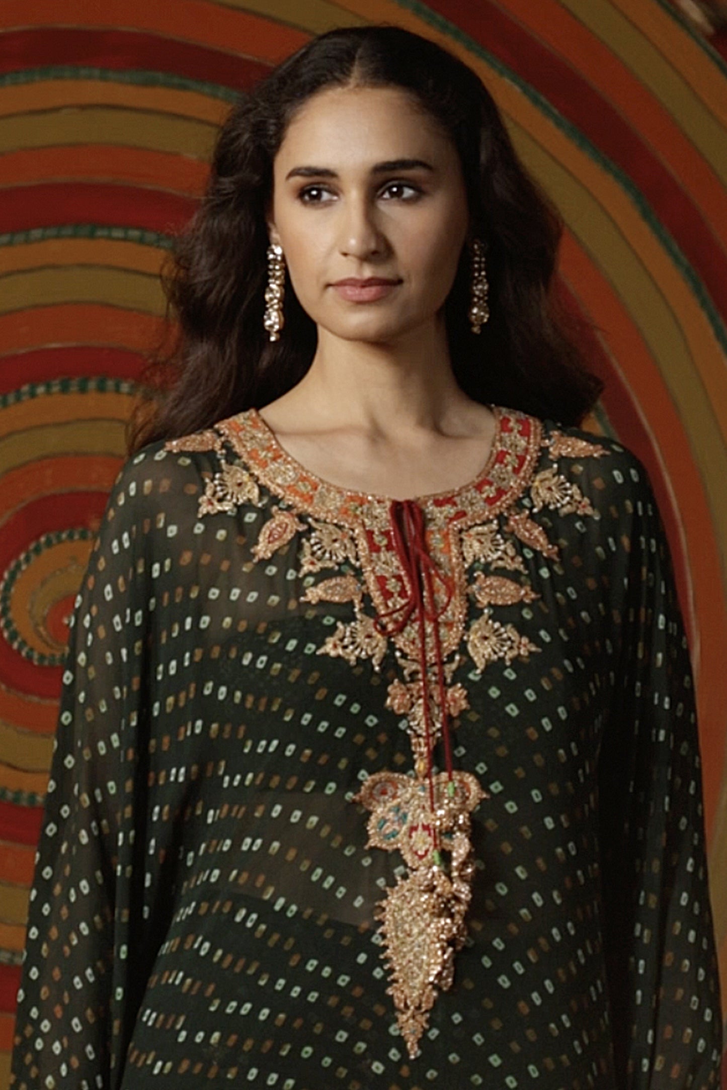 Deep Green Bandhej Kaftan & Gharara