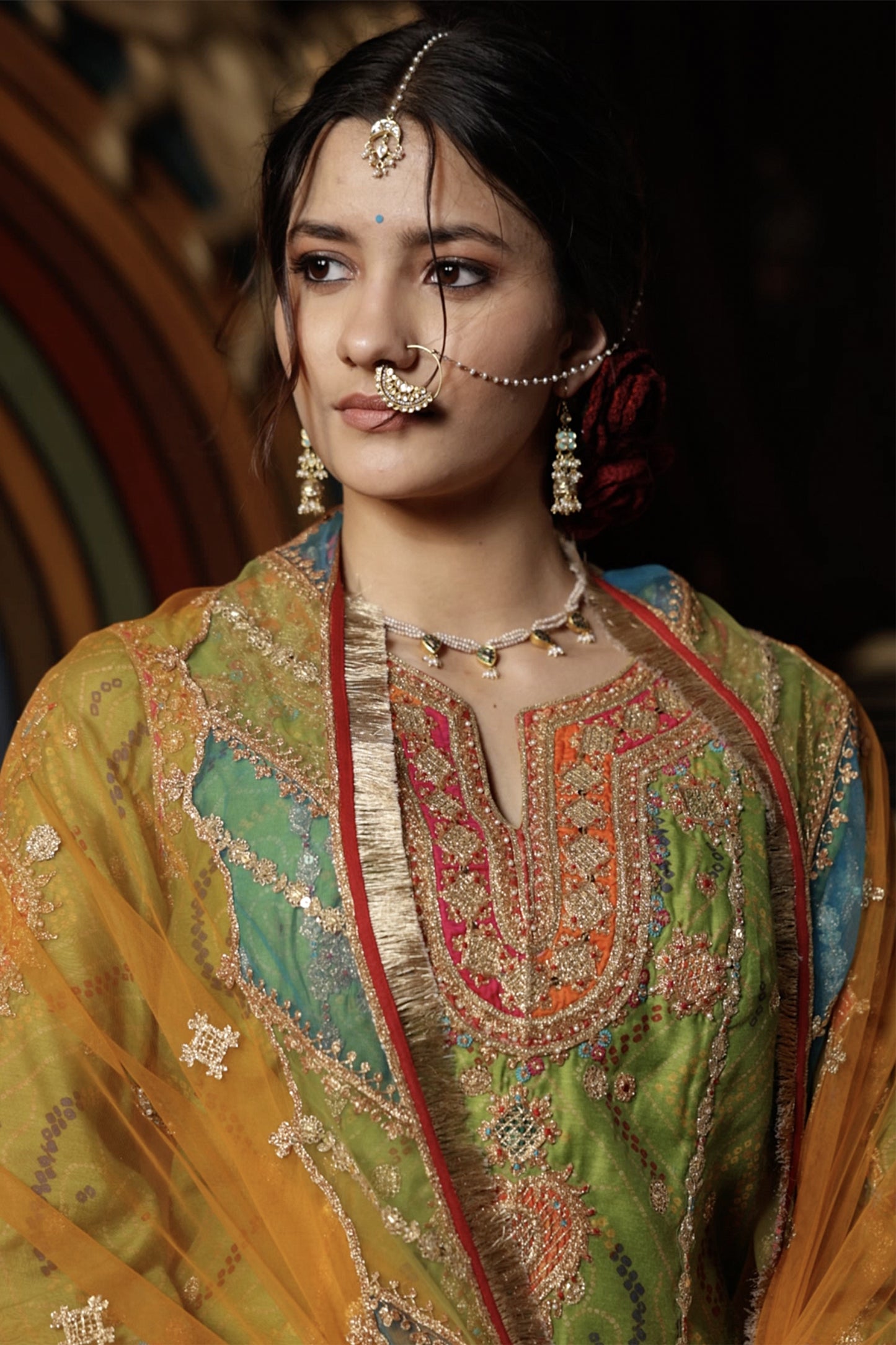 Green Bandhej Kurta Salwar