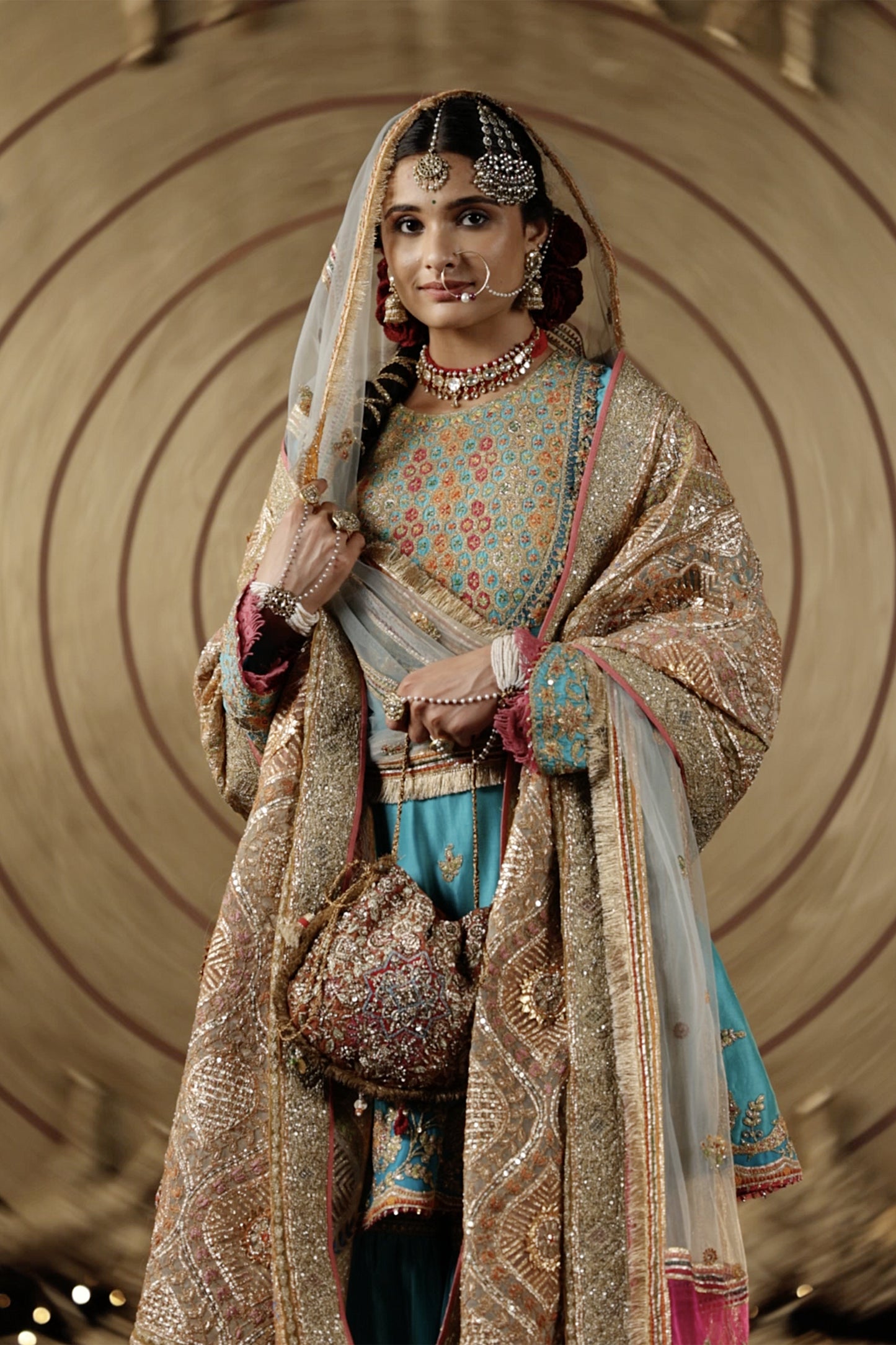 Turquoise Blue Blended Silk Gharara Set