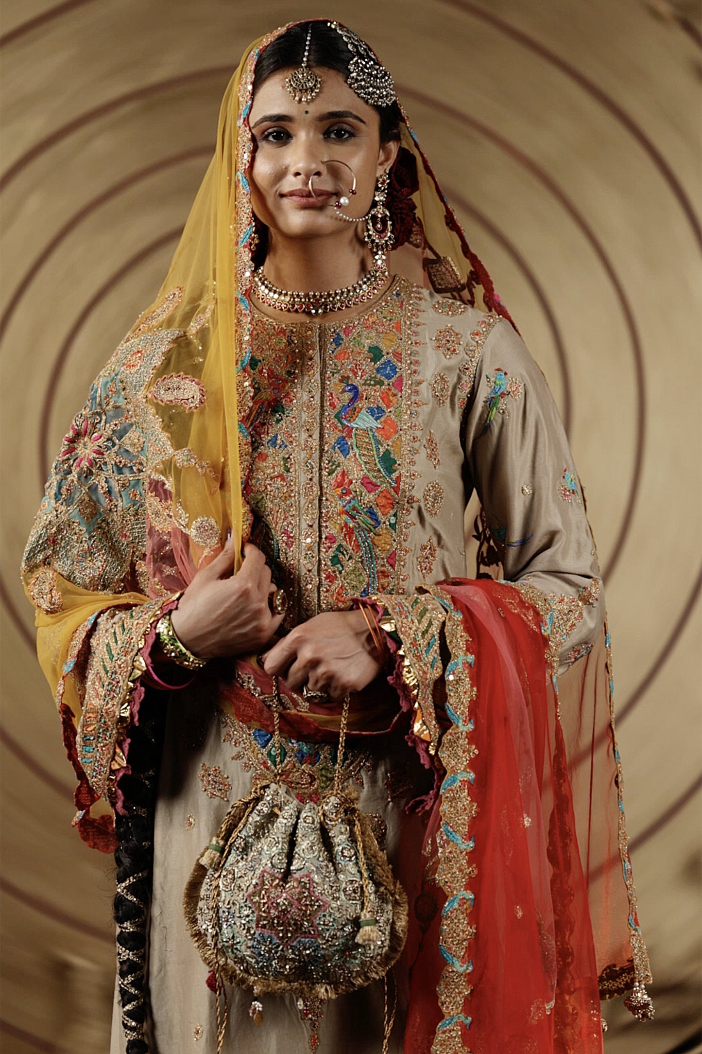 Khakhi Gold Silk Kurta