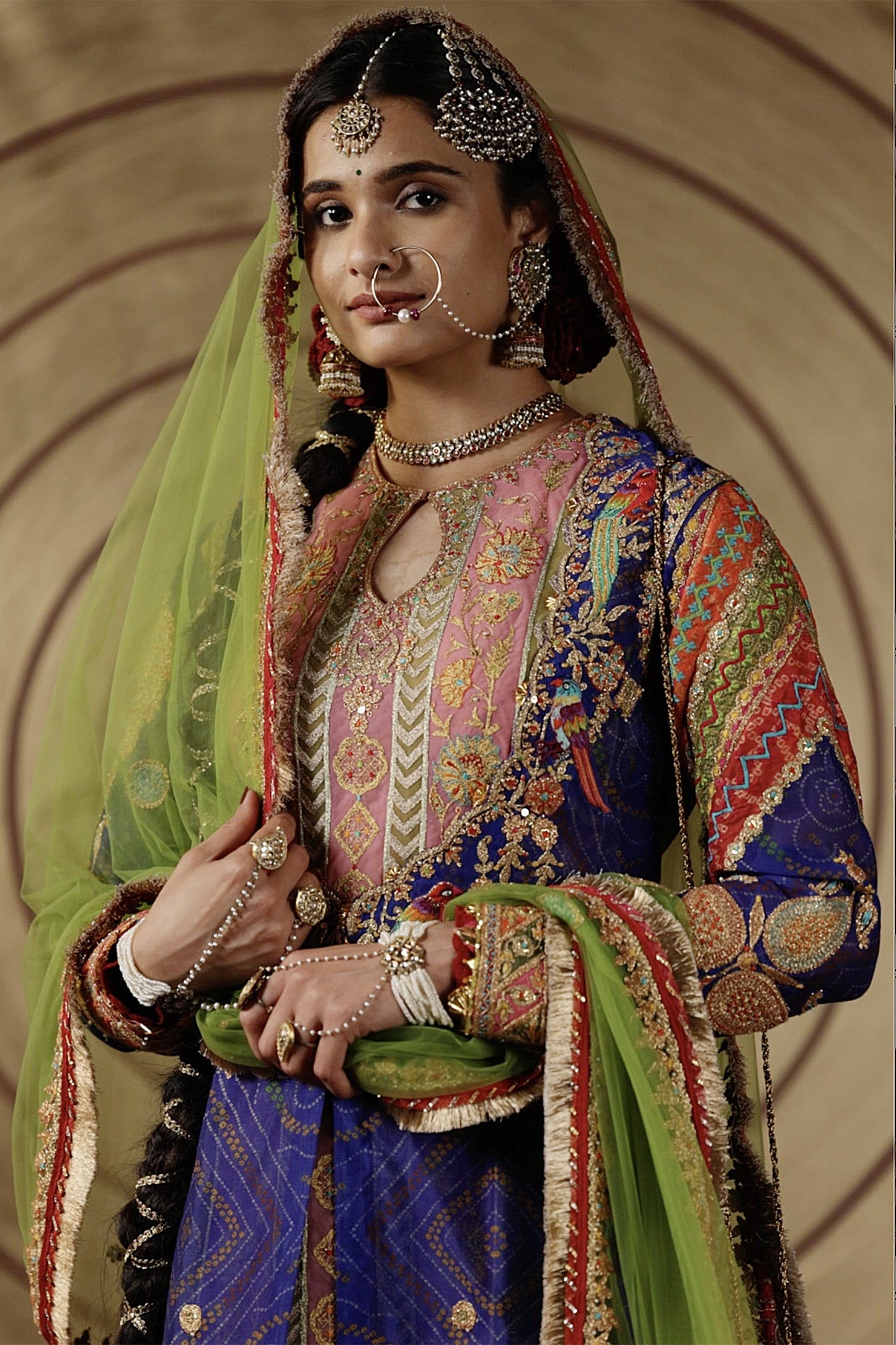Royal Blue Bandhej Jacket & Sharara