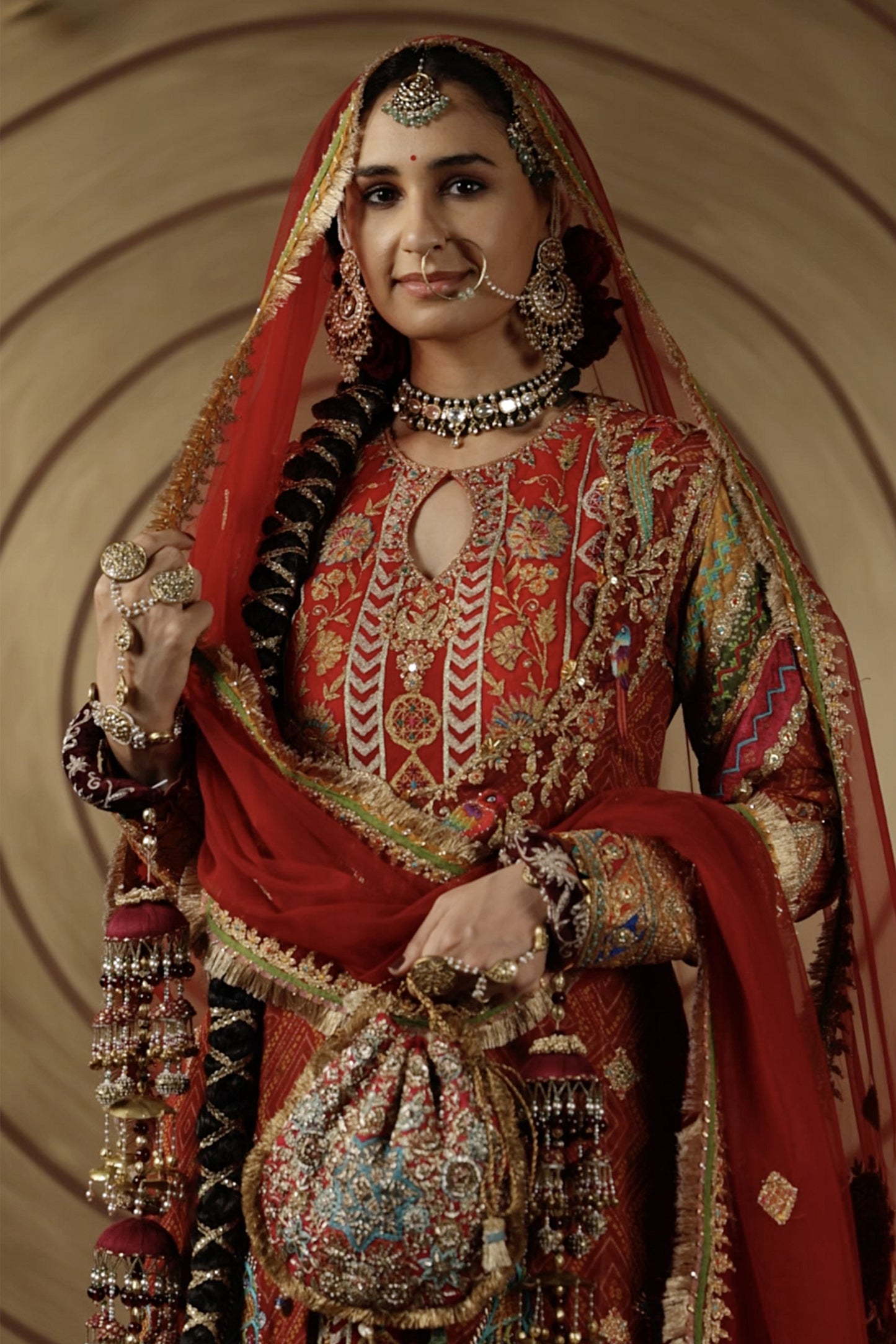Maroon  Bandhej Jacket & Gharara