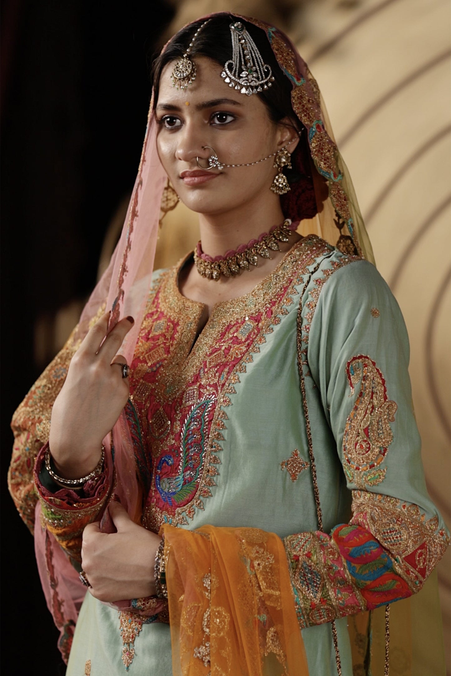 Pale Blue Blended Silk Sharara Set