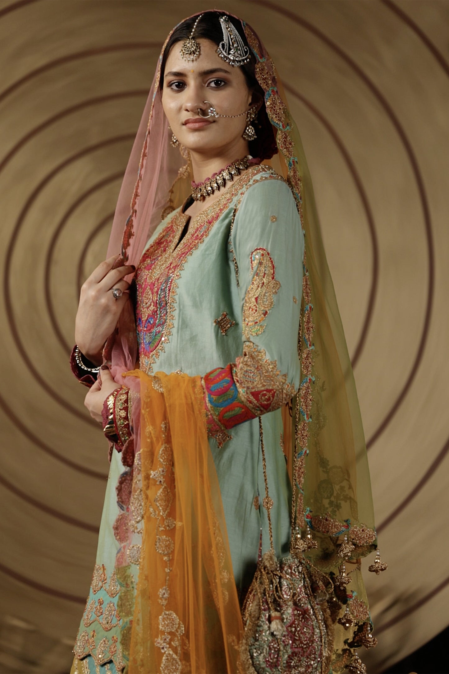 Pale Blue Blended Silk Sharara Set