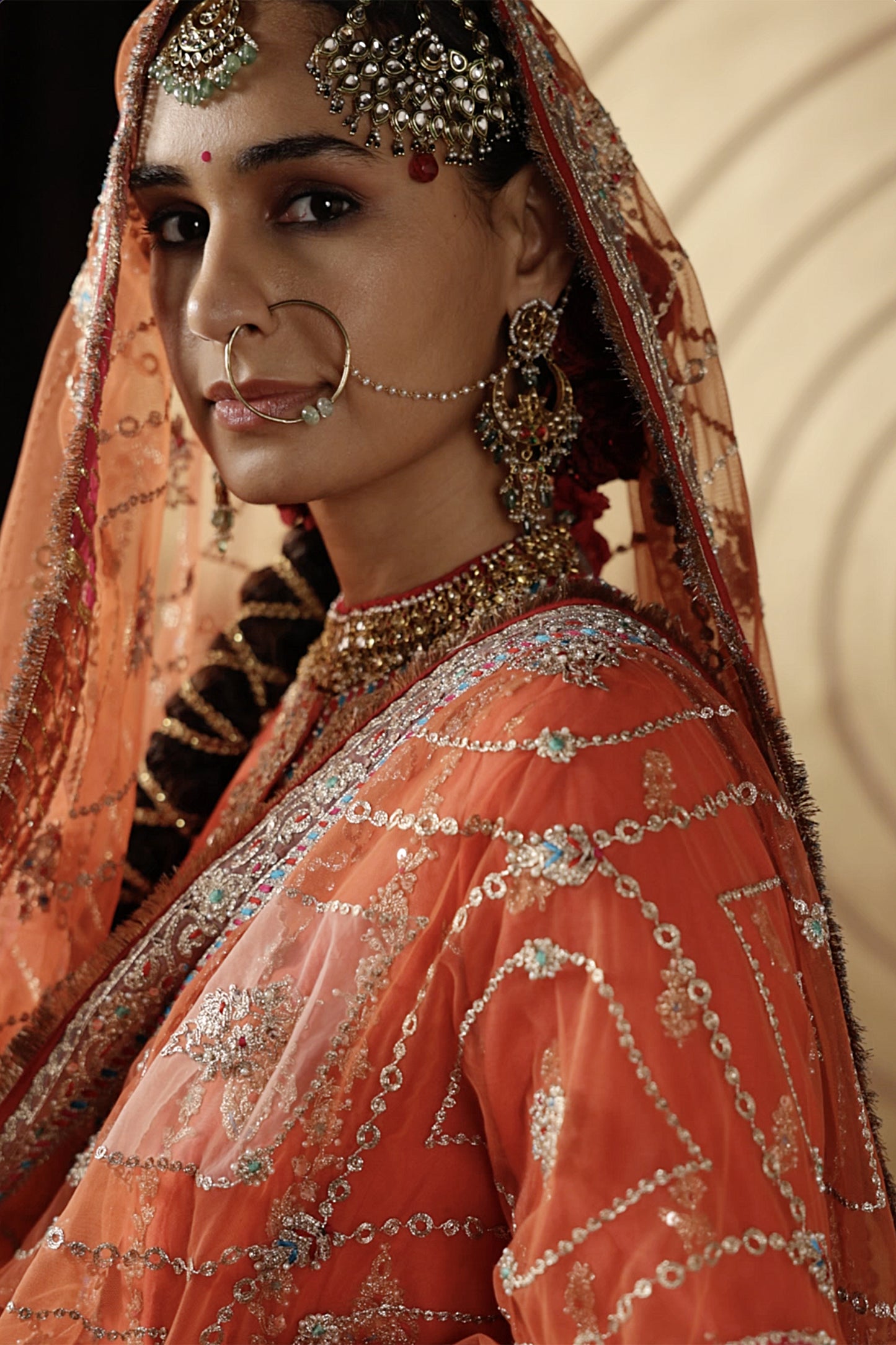 Coral Tulle Kalidar Kurta Set