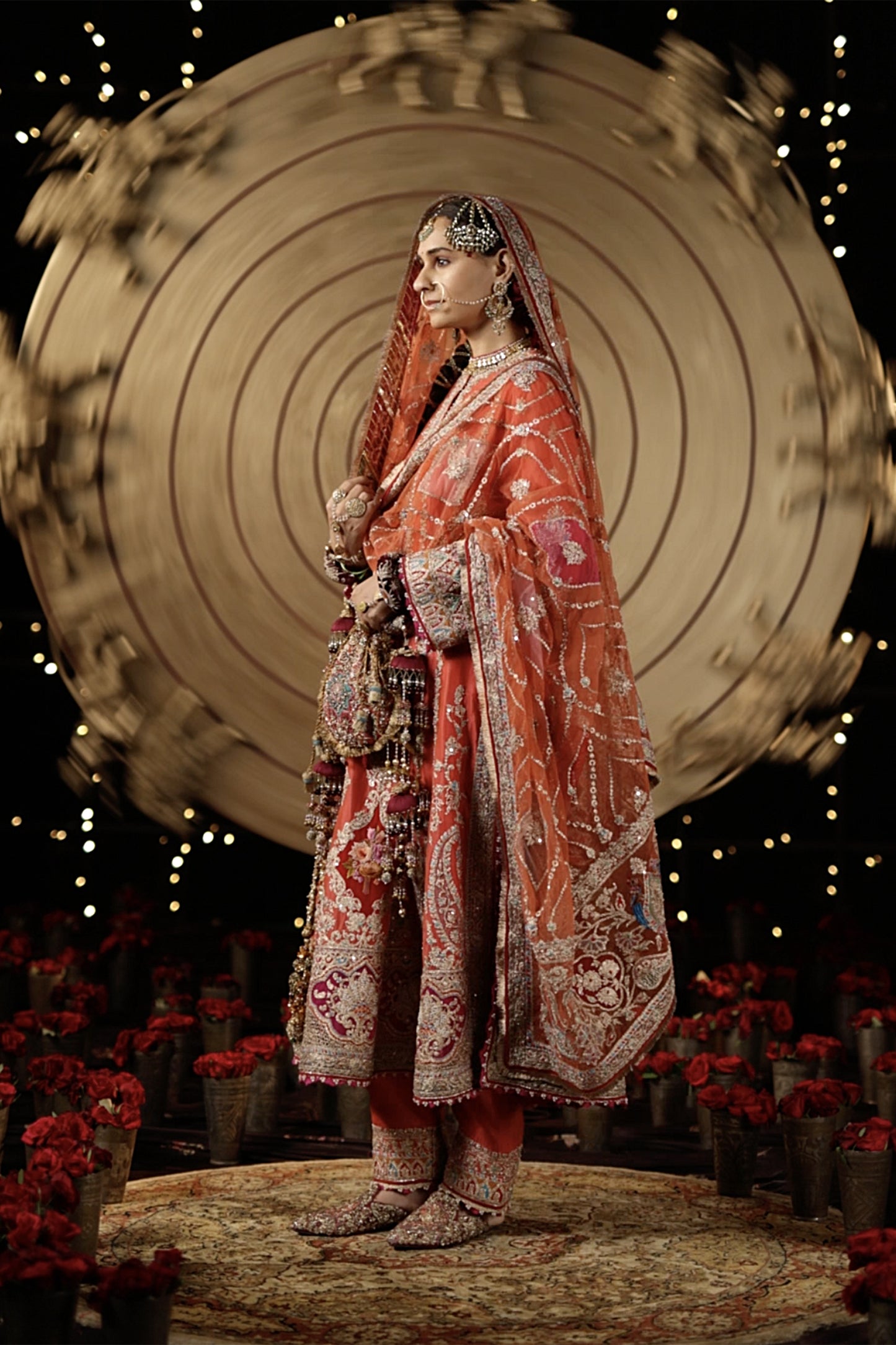 Coral Tulle Kalidar Kurta Set