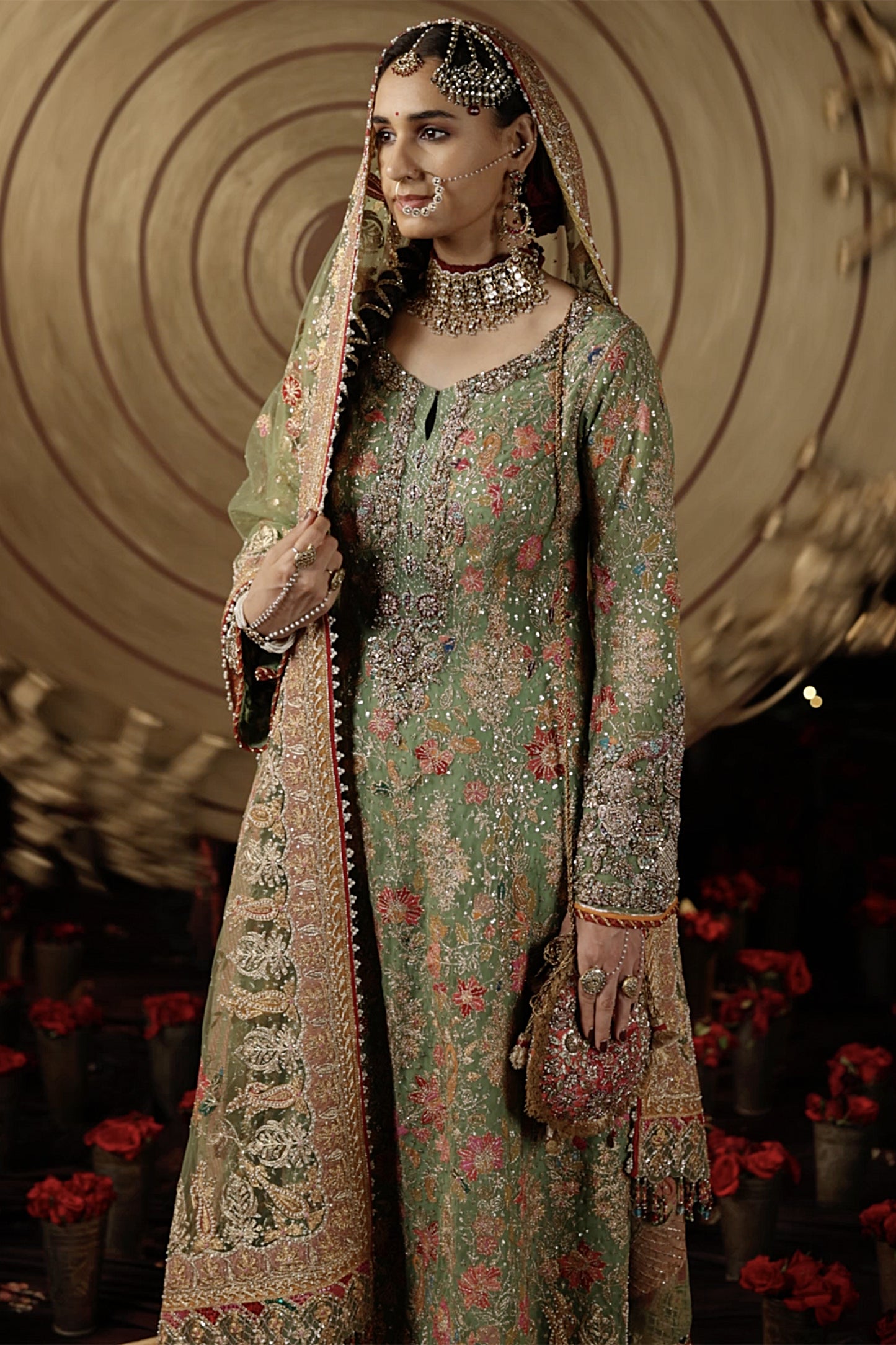 Pistachio Green Tulle Kalidar Kurta Set