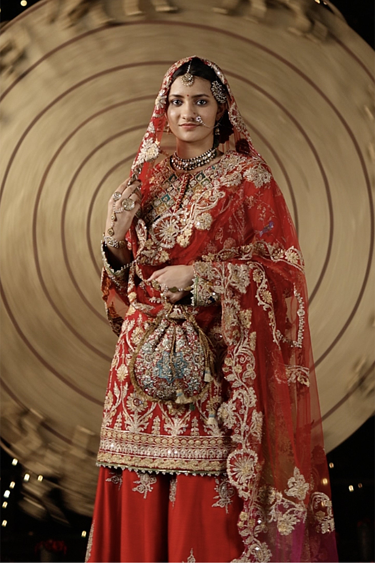 Vivid Red Silk Sharara Set