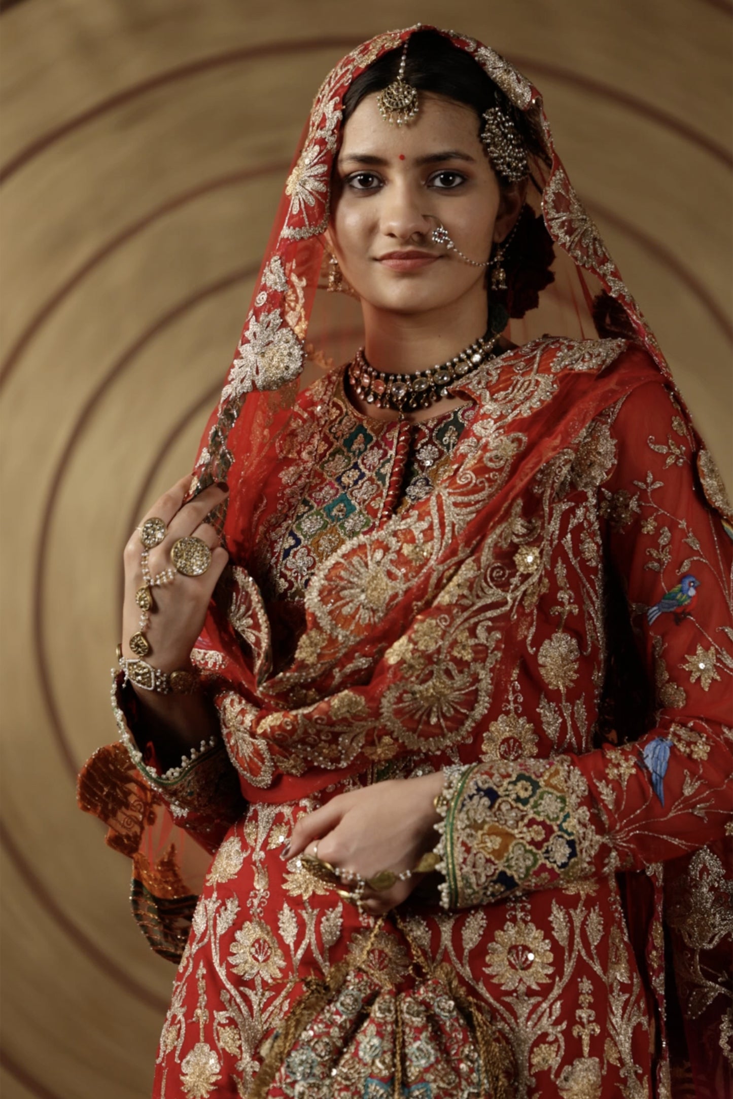 Vivid Red Silk Sharara Set