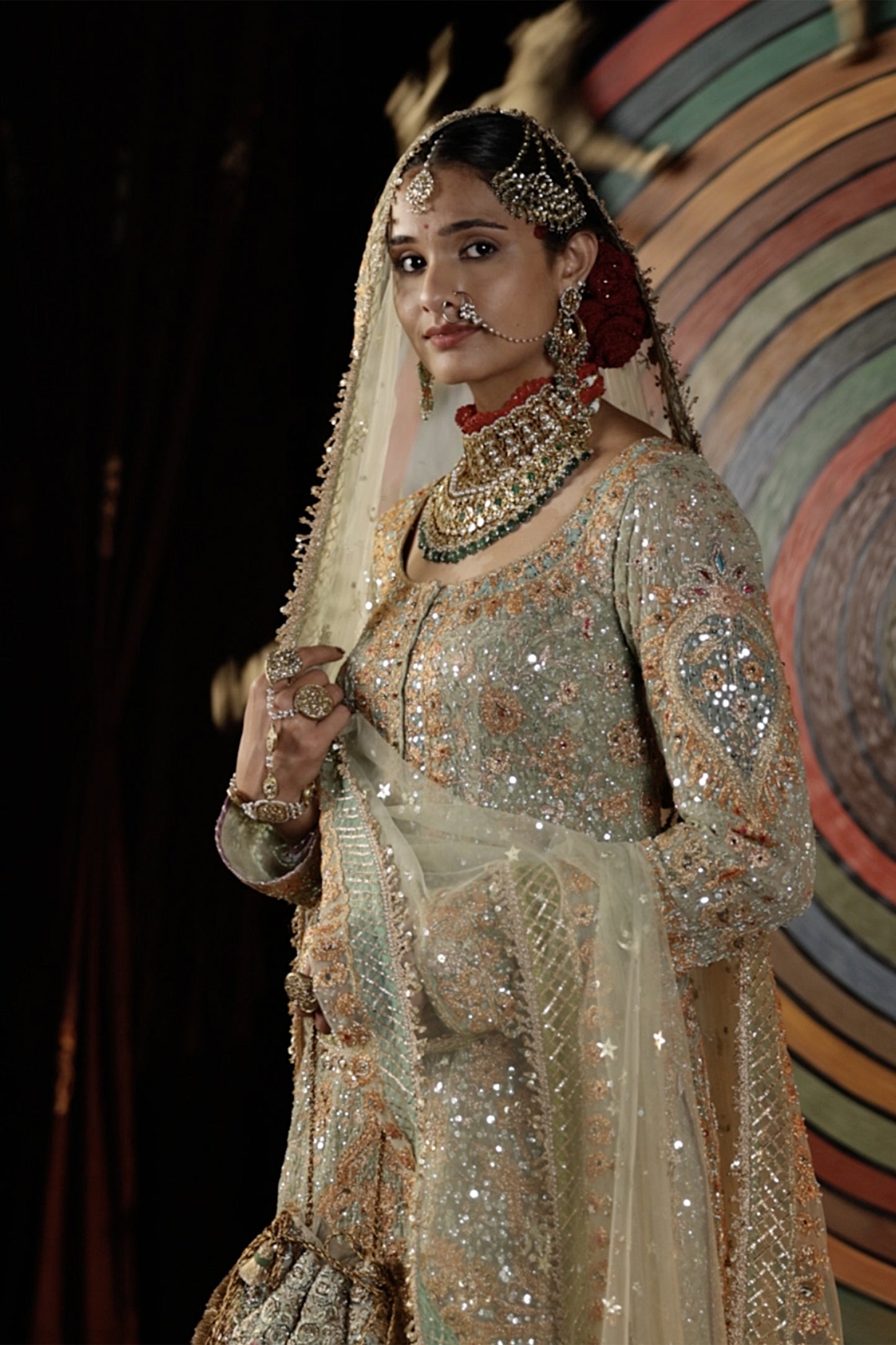 Pale Pistachio Blue Blended Silk Sharara Set