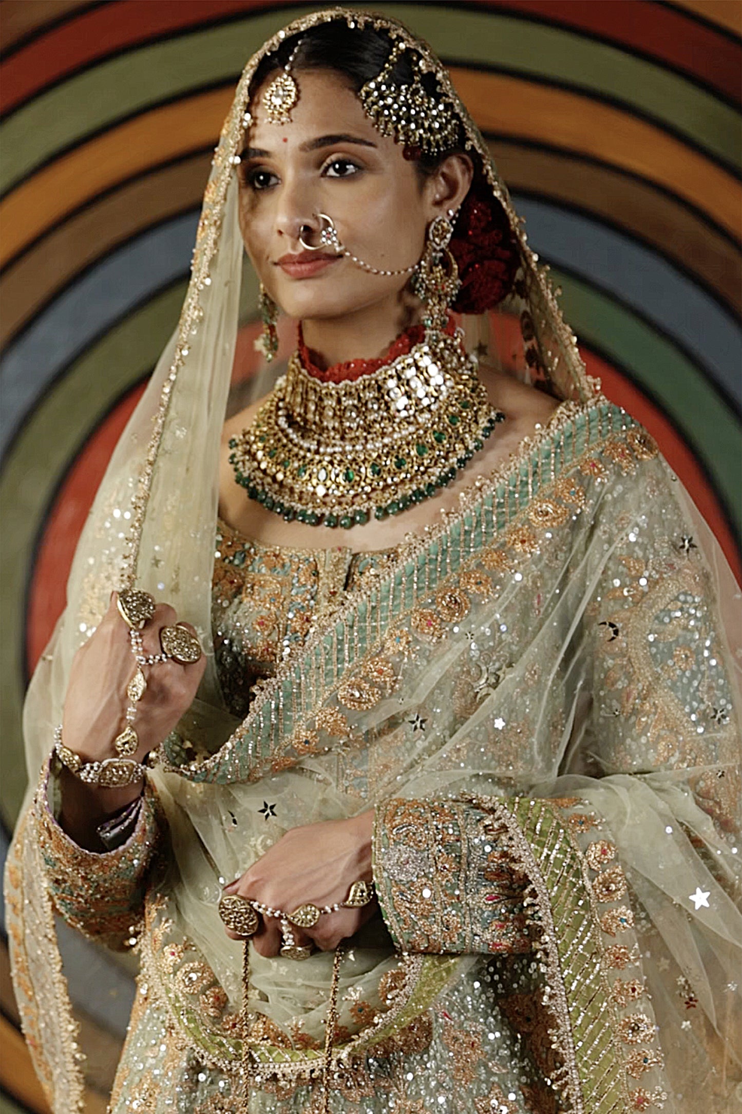 Pale Pistachio Blue Blended Silk Sharara Set