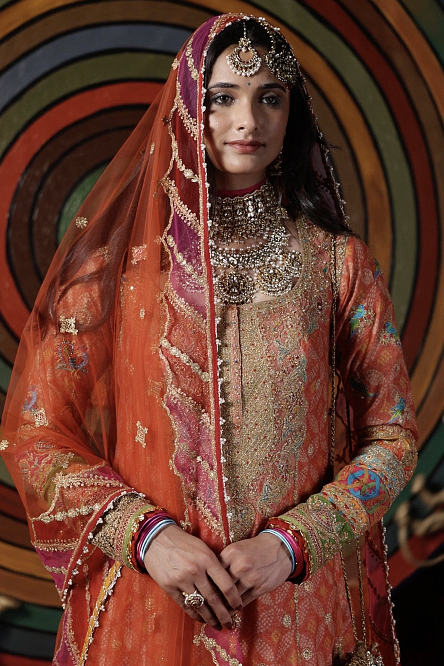 Peach Bandhej Kurta Set