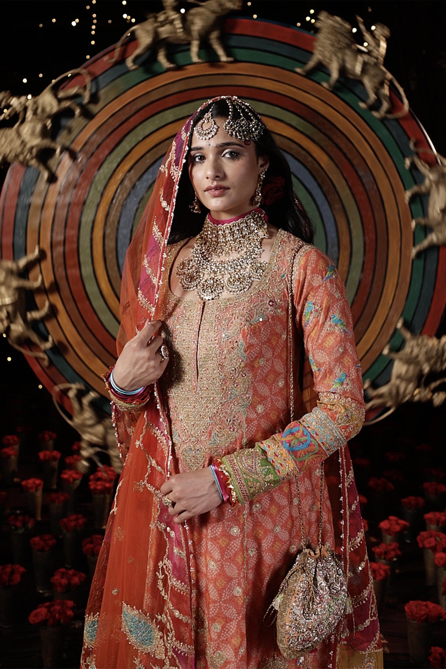 Peach Bandhej Kurta Set