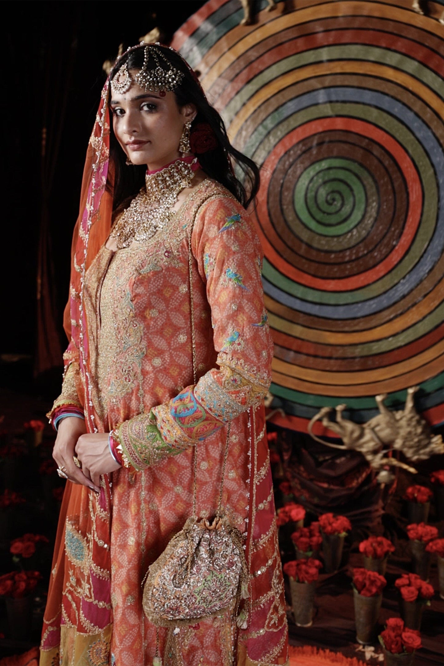 Peach Bandhej Kurta Set