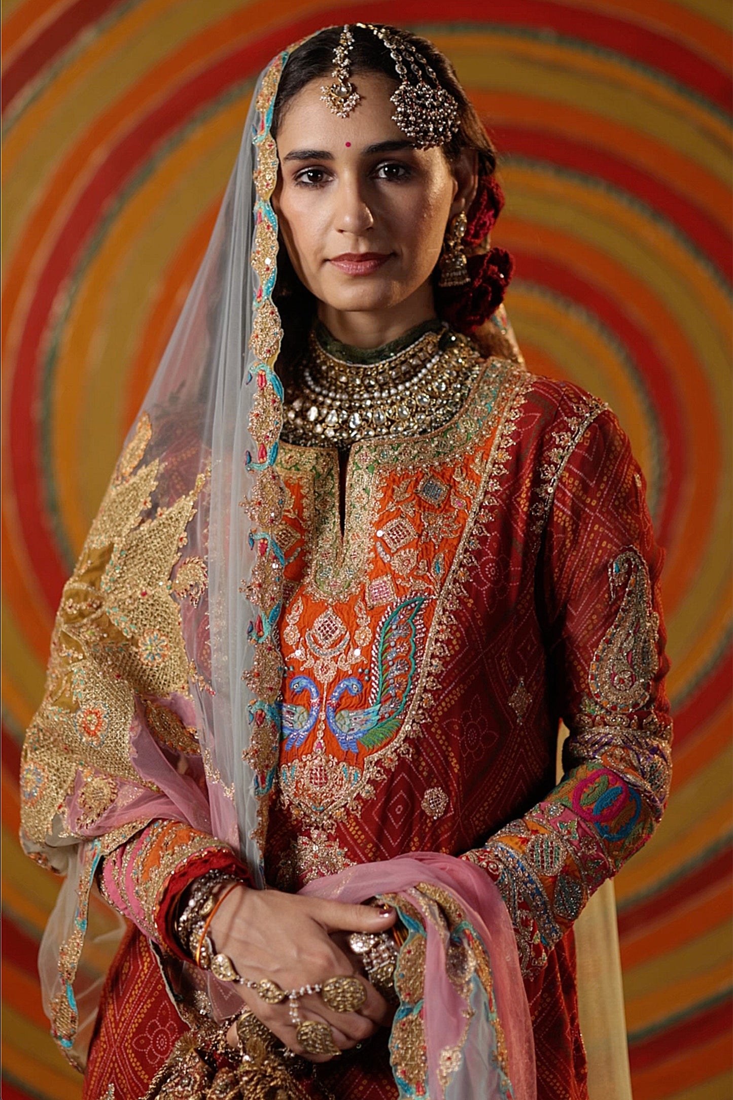 Maroon Bandhej Kurti & Gharara Set