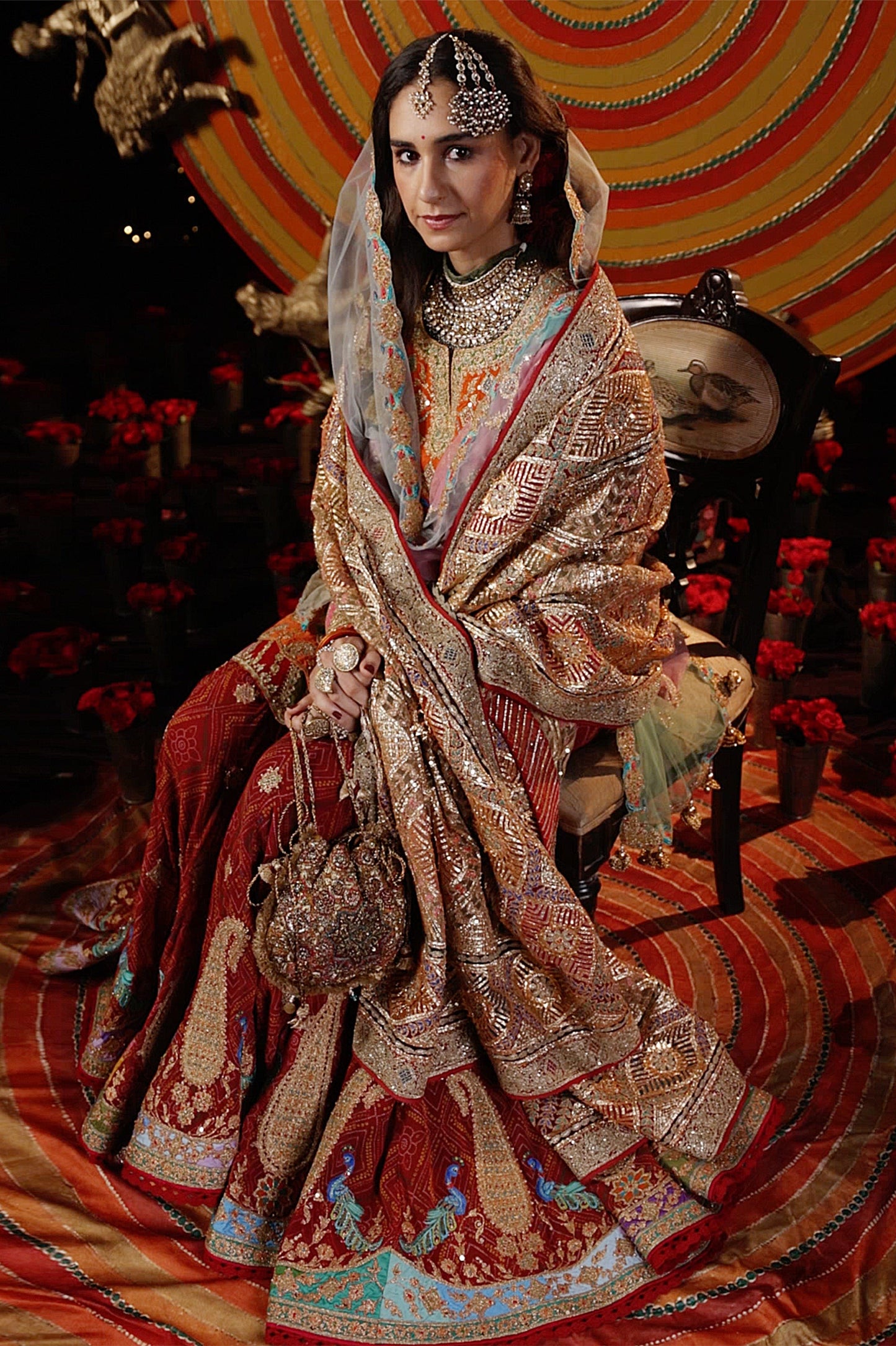 Maroon Bandhej Kurti & Gharara Set