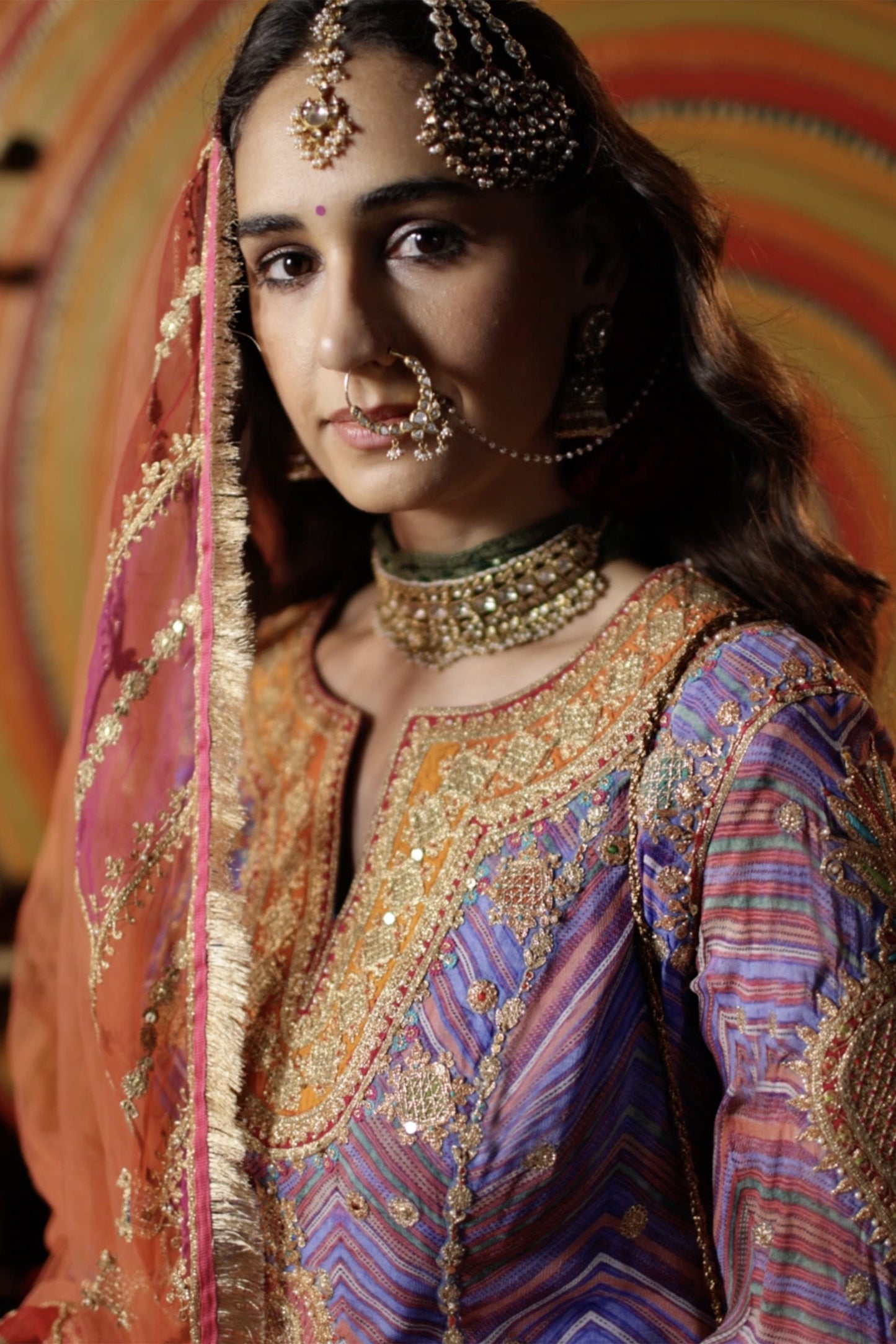 Lilac Leheriya Kurta Salwar Set