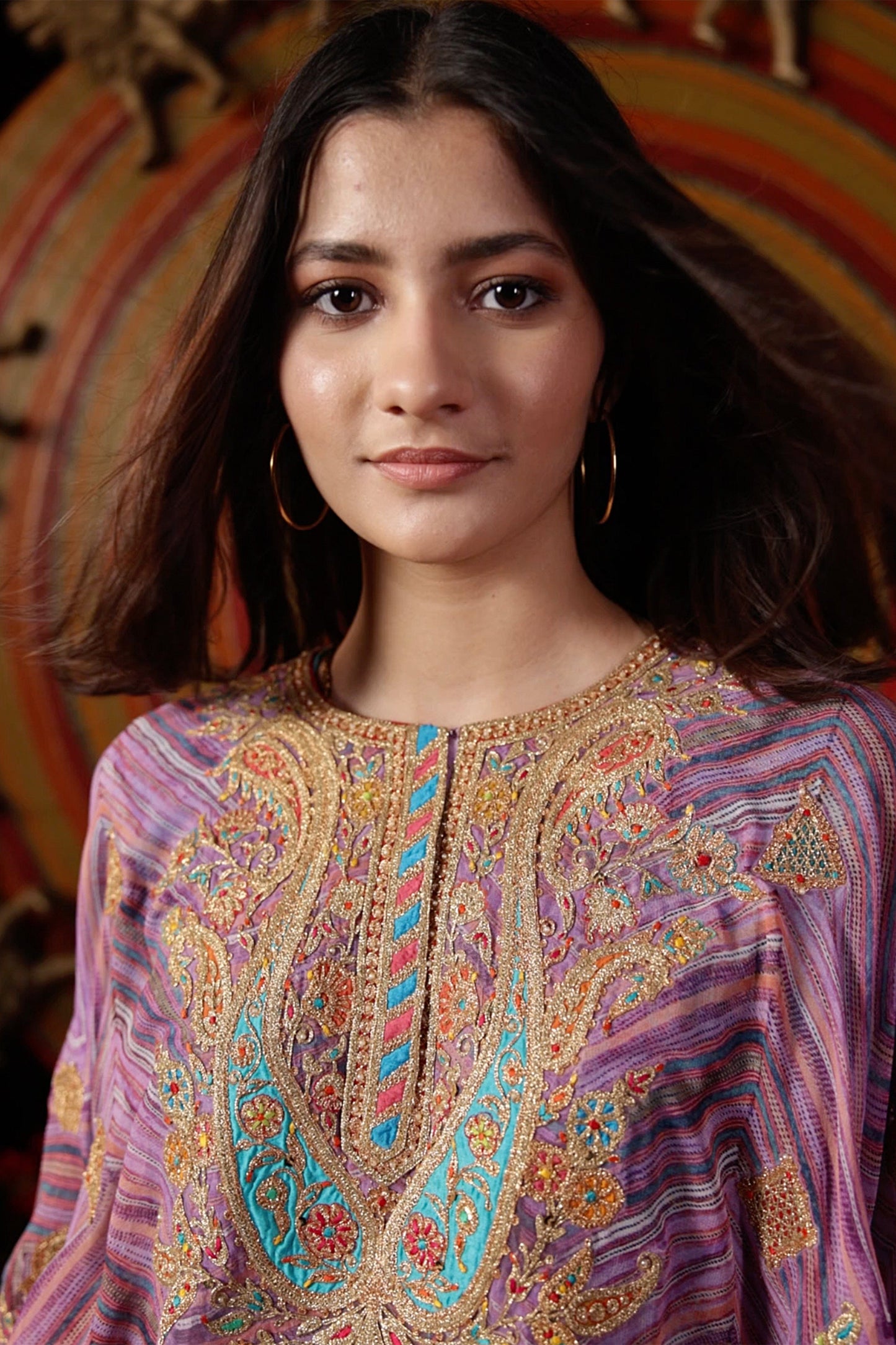 Lilac & Turquoise Bandhej Capelet-Kurti Set