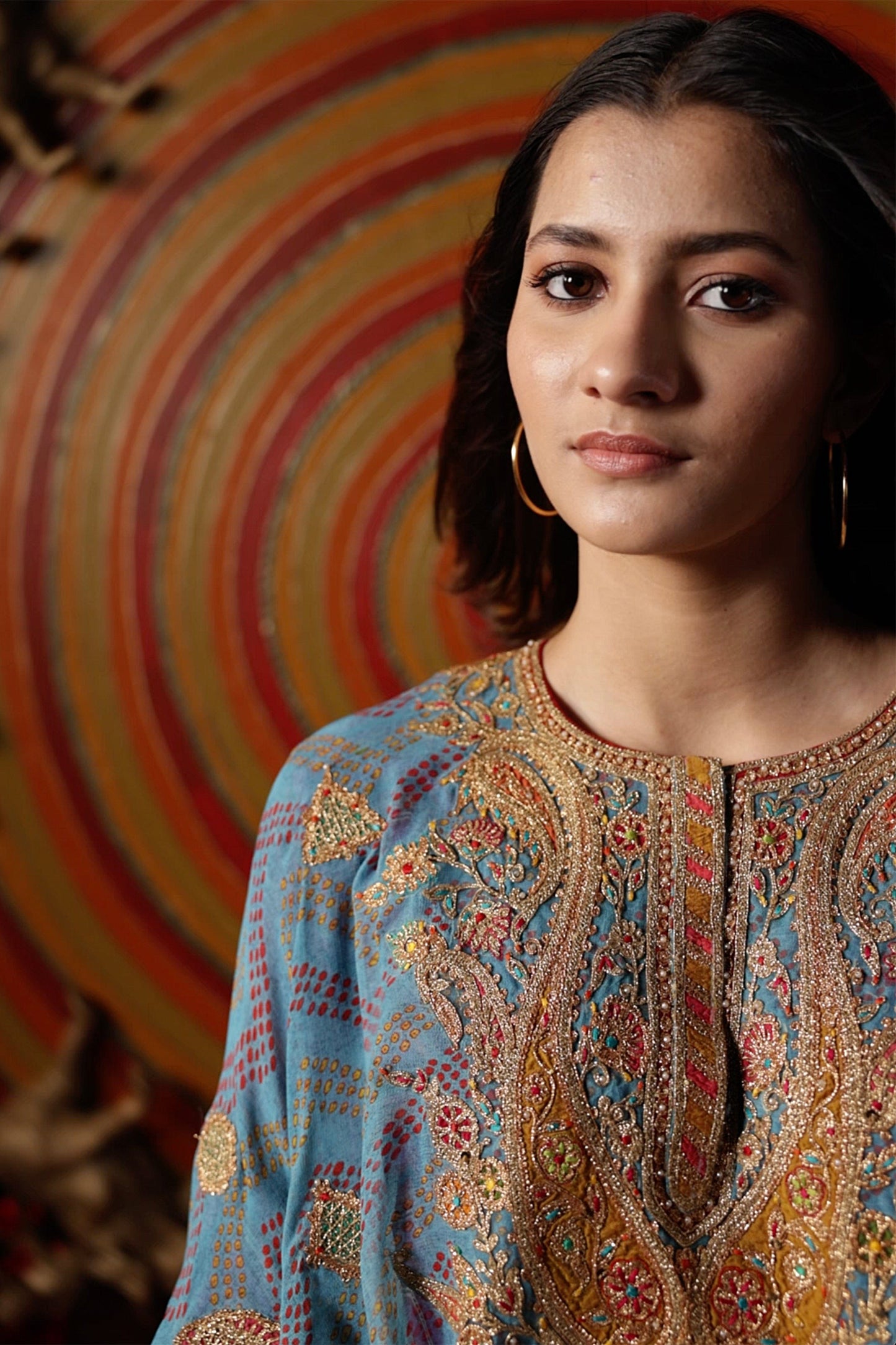Turquoise & Lilac Bandhej Capelet-Kurti Set