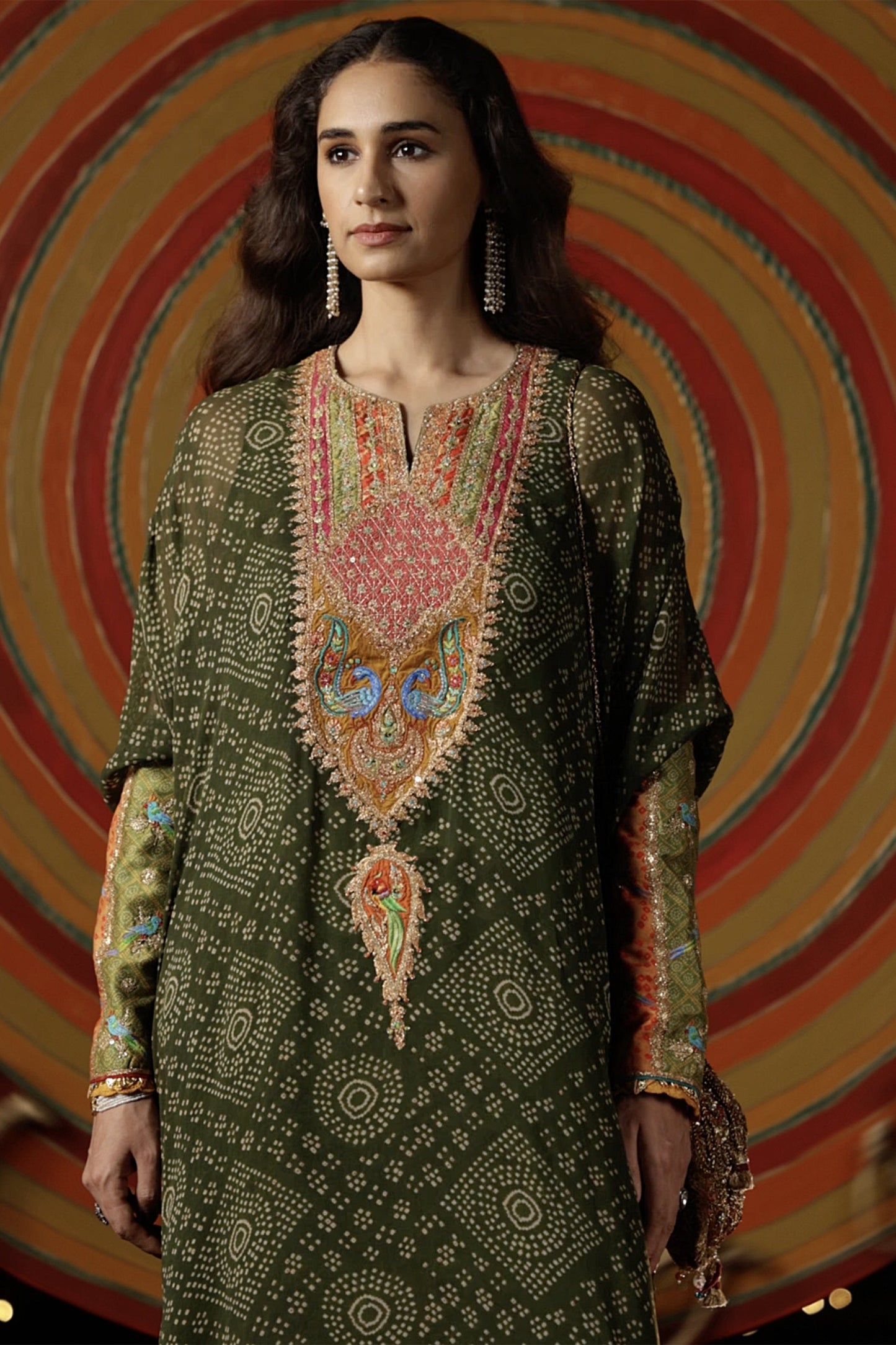 Deep Green Bandhej Kaftan Set