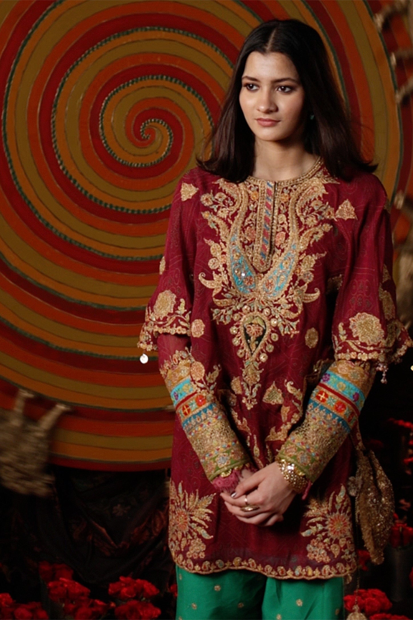 Ruby Pink Bandhej Kurti-Capelet Set