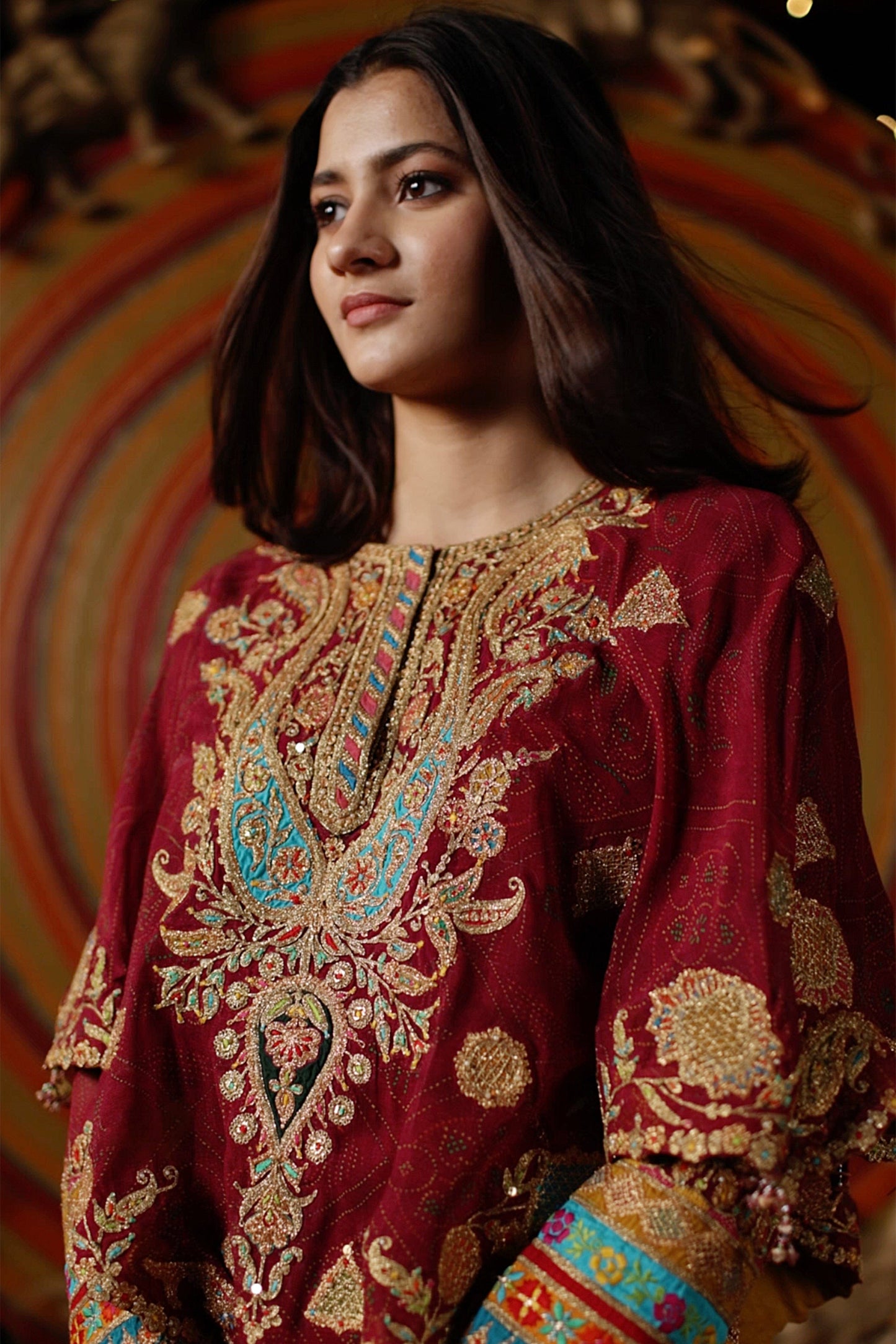 Ruby Pink Bandhej Kurti-Capelet Set