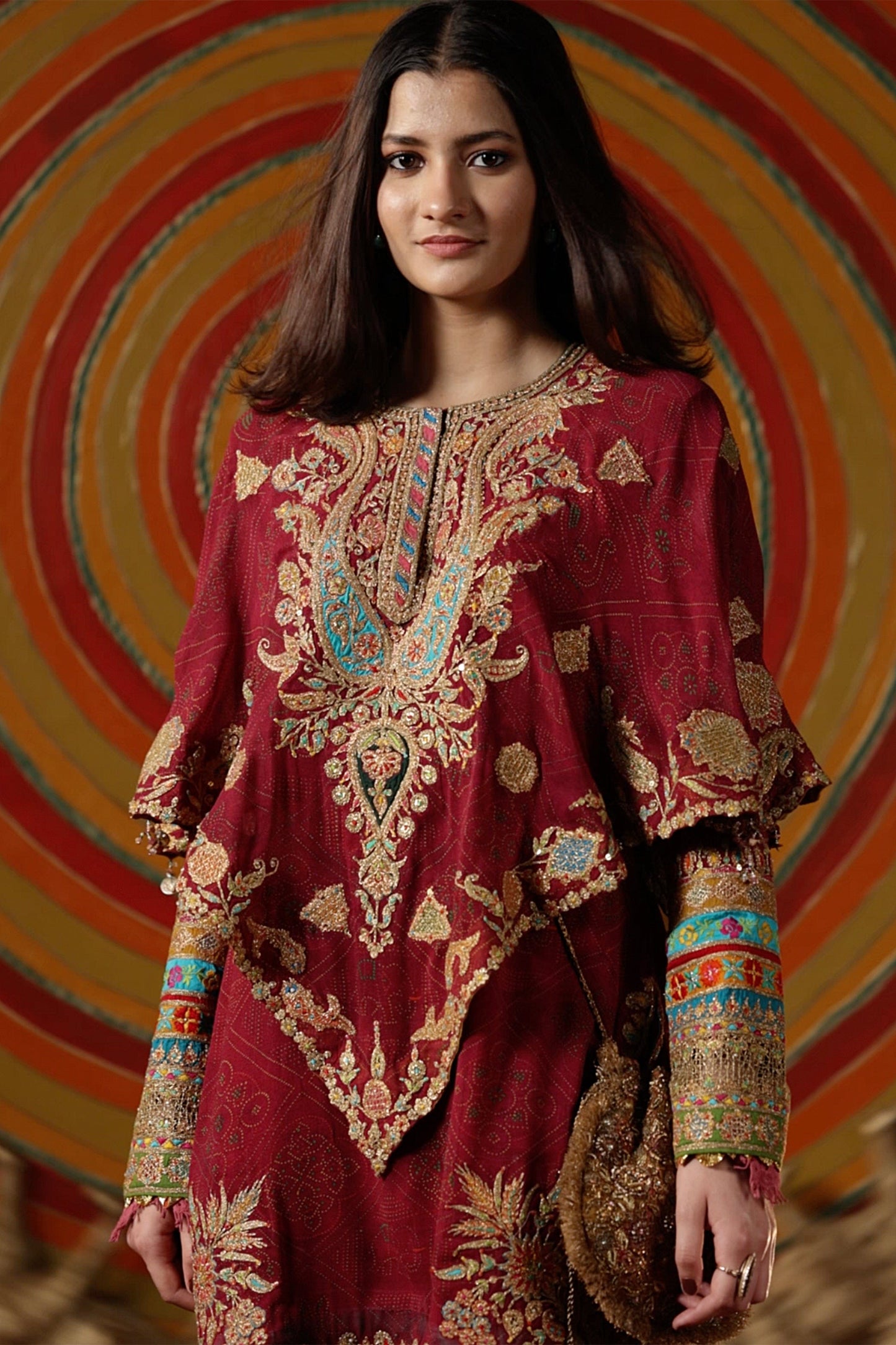 Ruby Pink Bandhej Kurti-Capelet Set