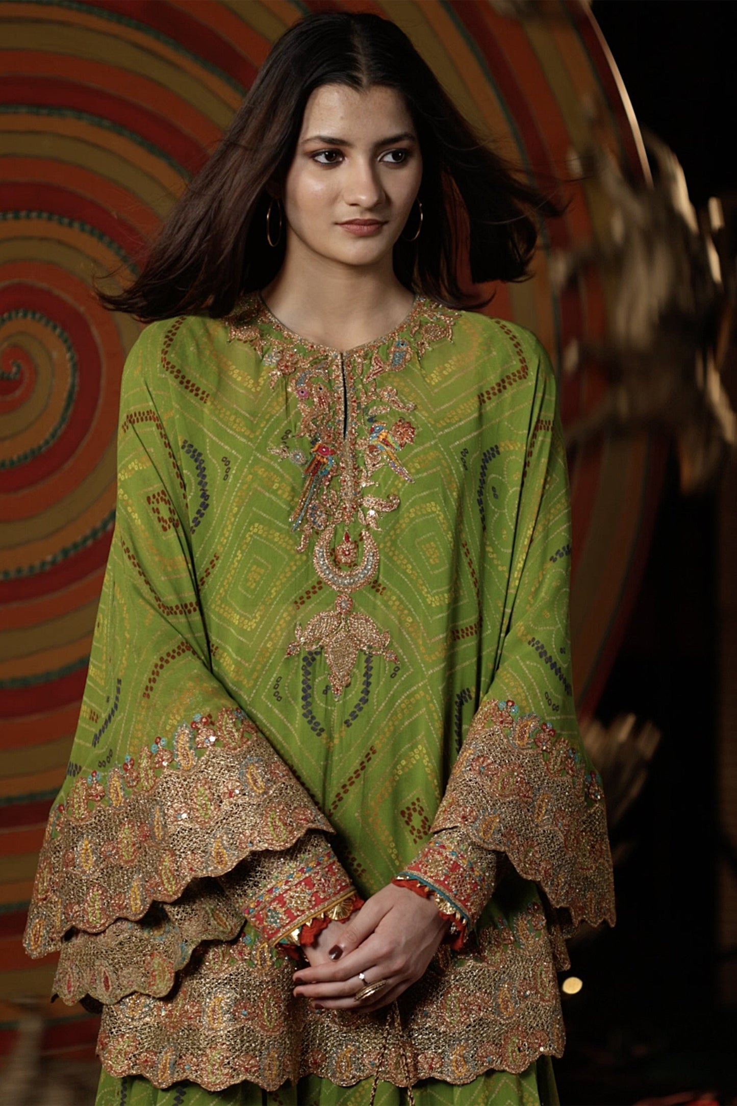 Green Capelet & Sharara Set