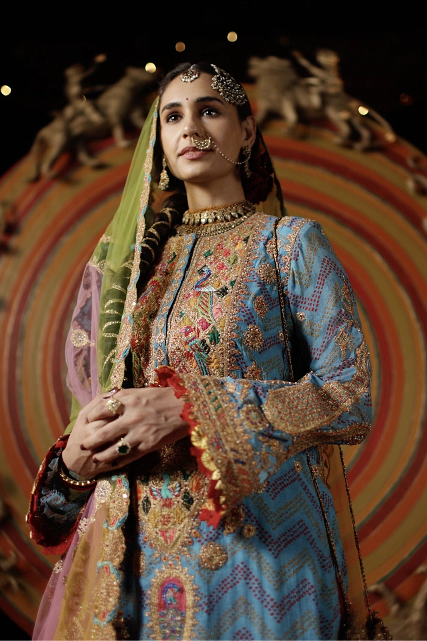 Turquoise Leheriya Kurta Set