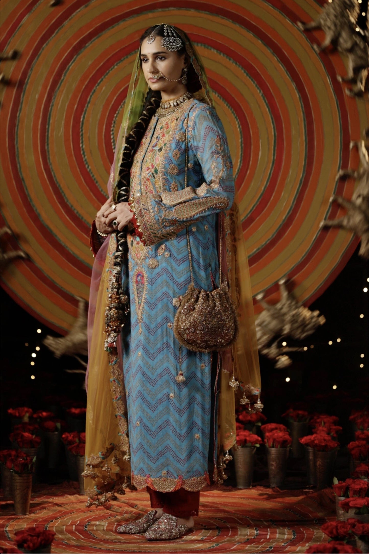 Turquoise Leheriya Kurta Set