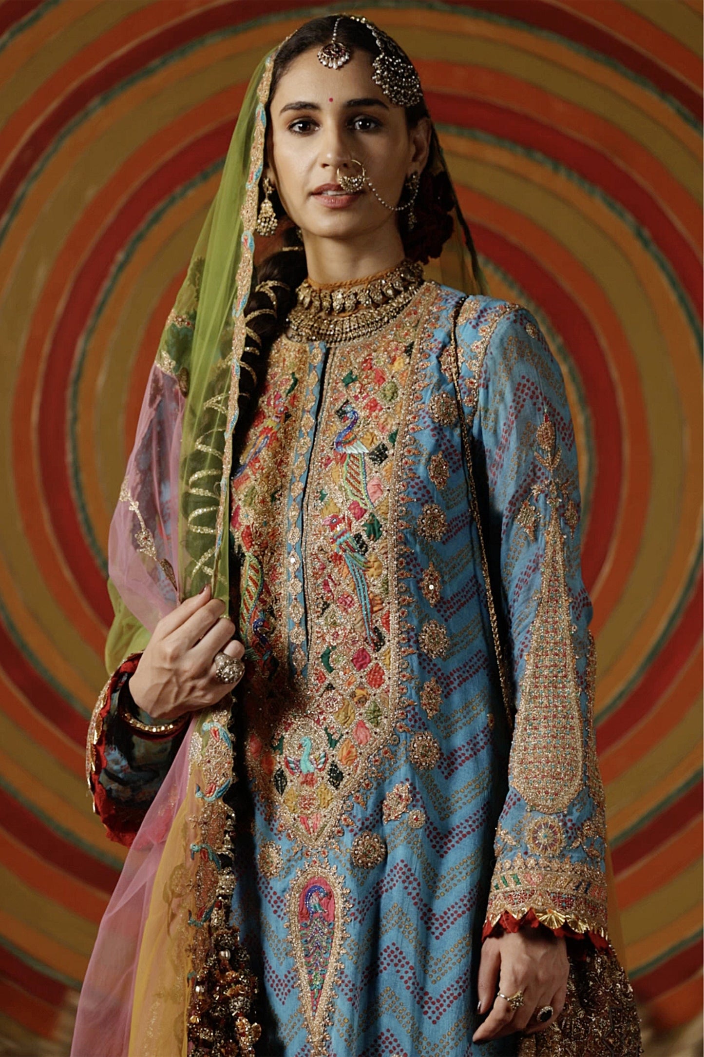 Turquoise Leheriya Kurta Set