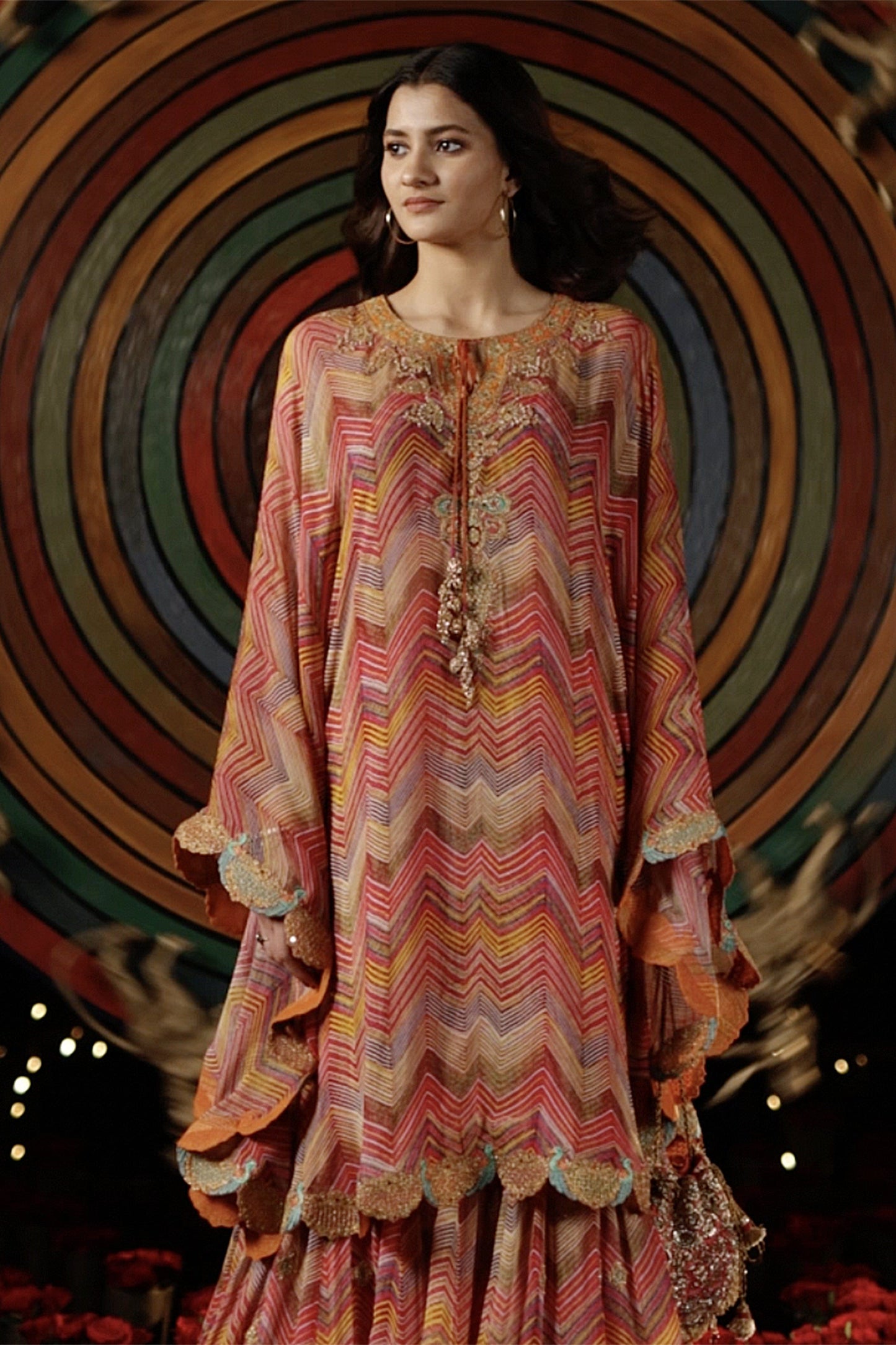 Pink Leheriya Kaftan & Gharara Set