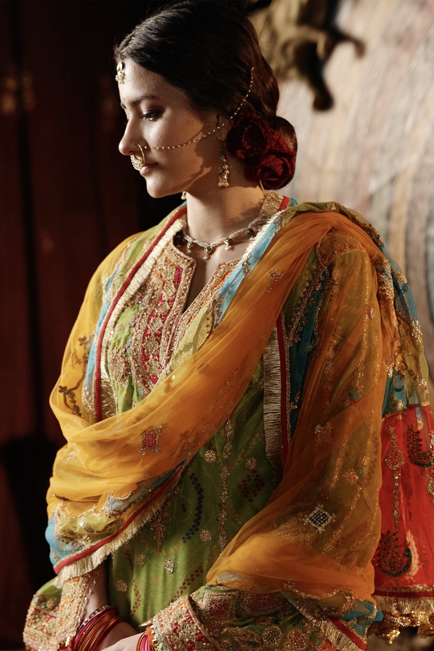 Green Bandhej Kurta Salwar Set