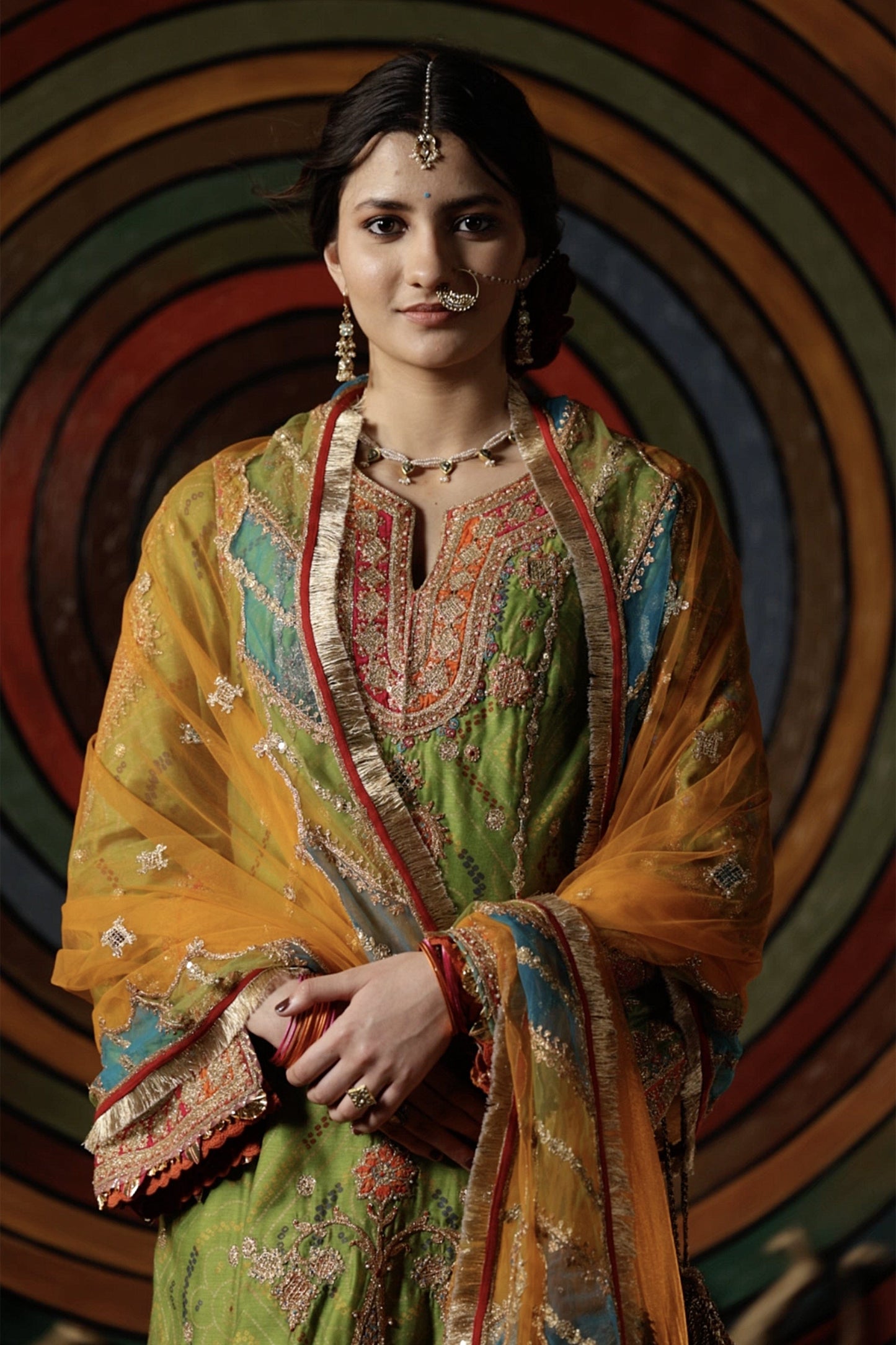 Green Bandhej Kurta Salwar Set