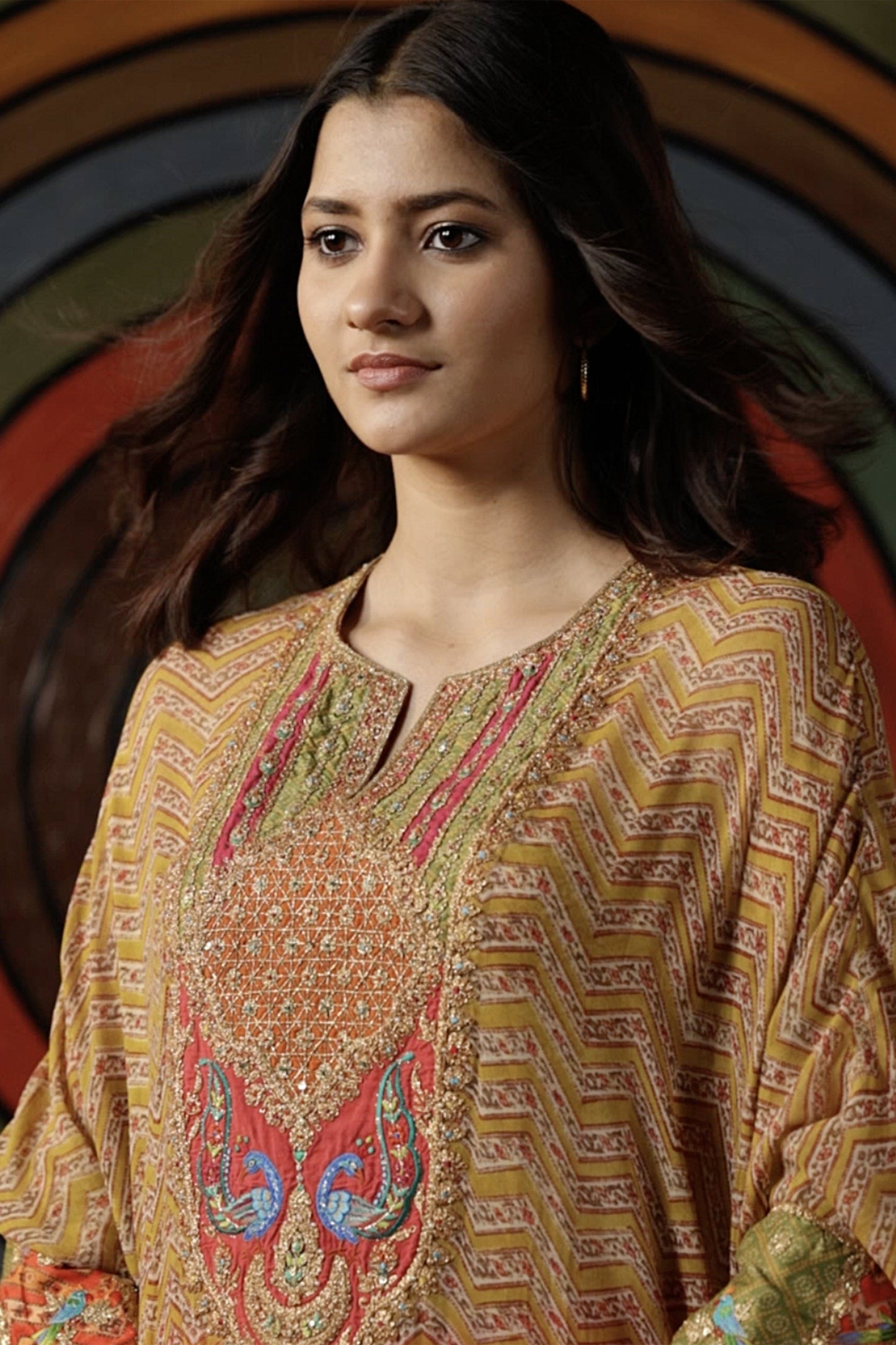 Mustard Bandhej Kaftan Set