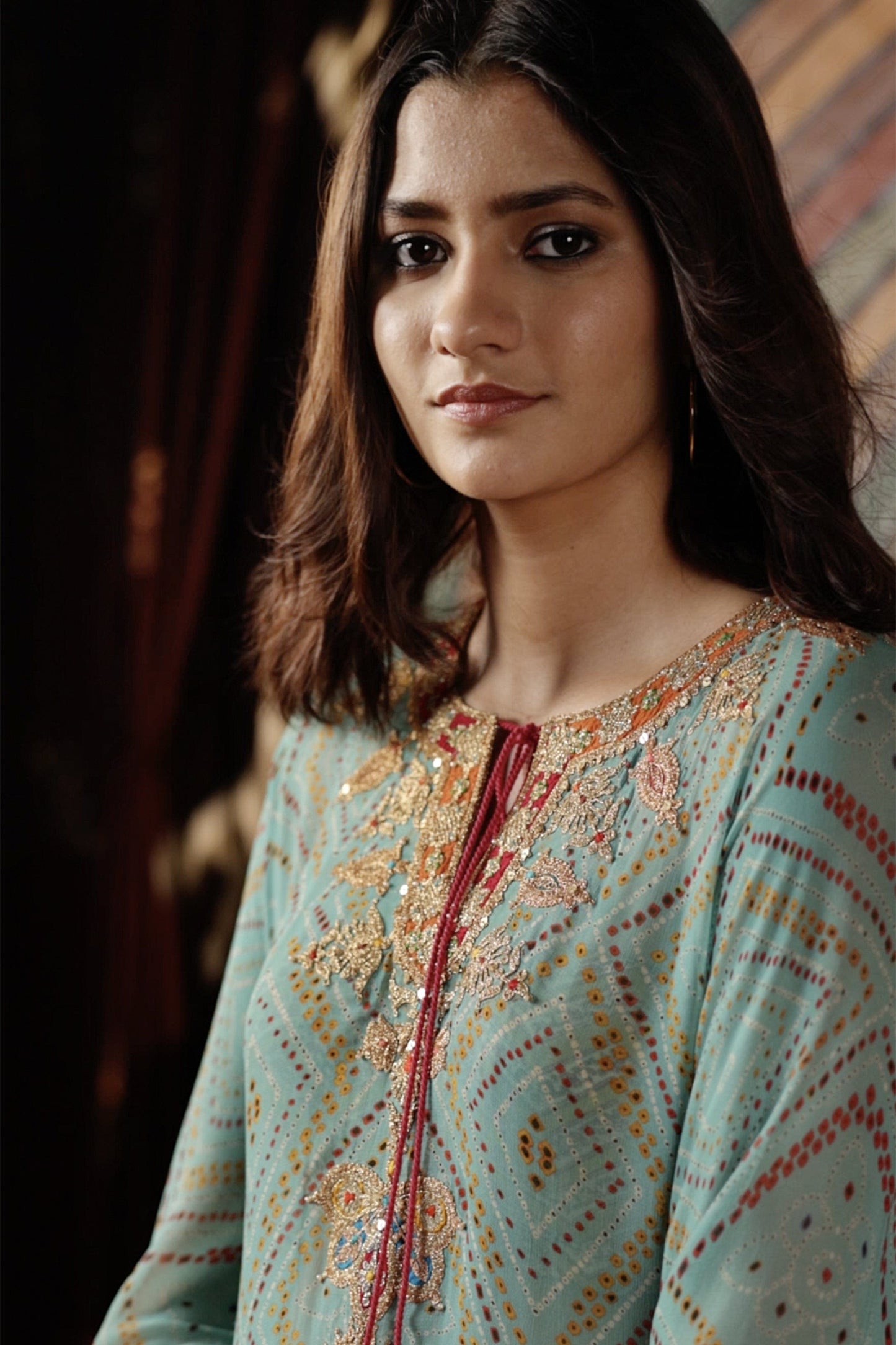 Light Turqouise Bandhej Kaftan & Gharara Set