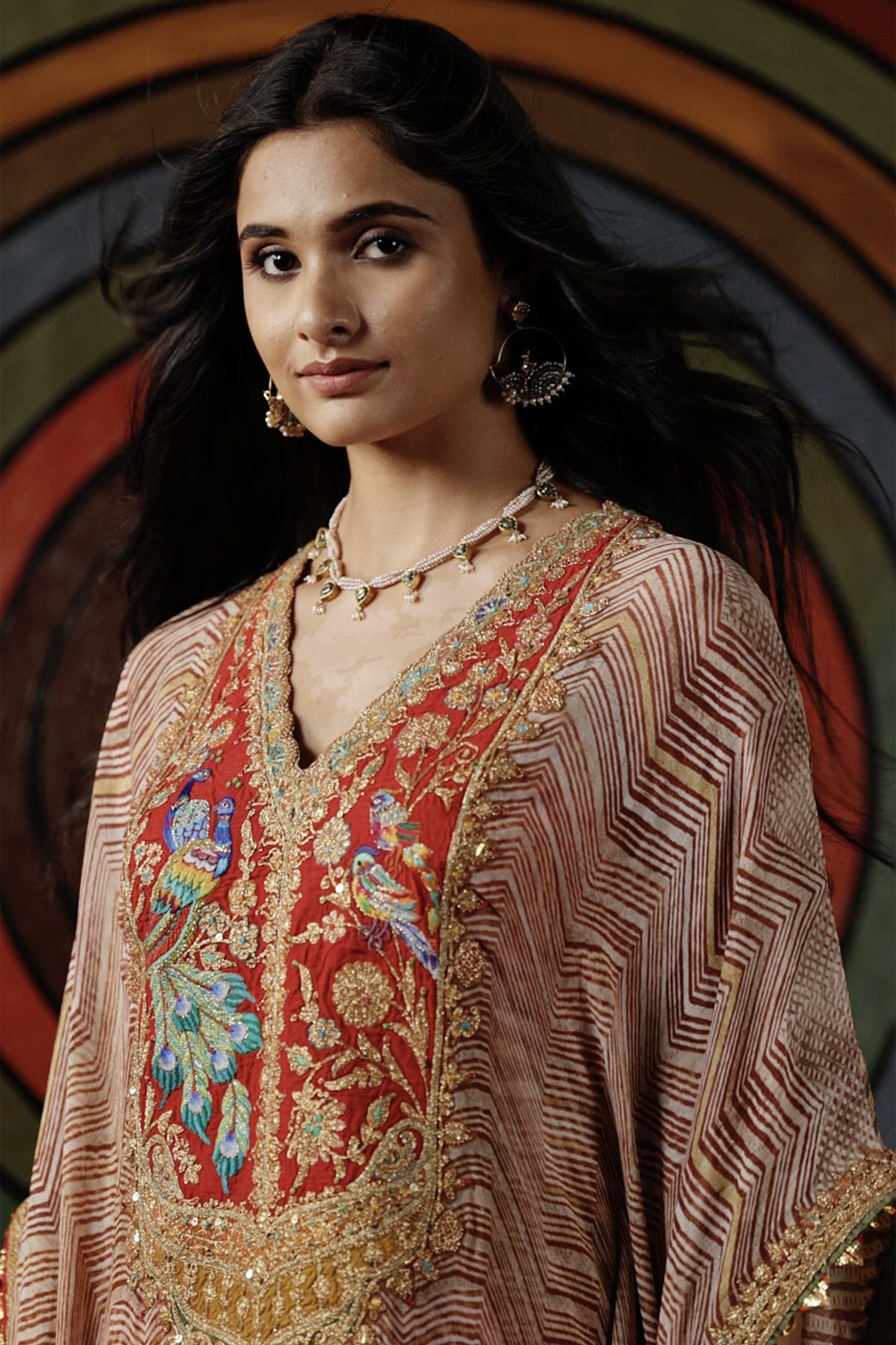 Beige Leheriya Kaftan Set