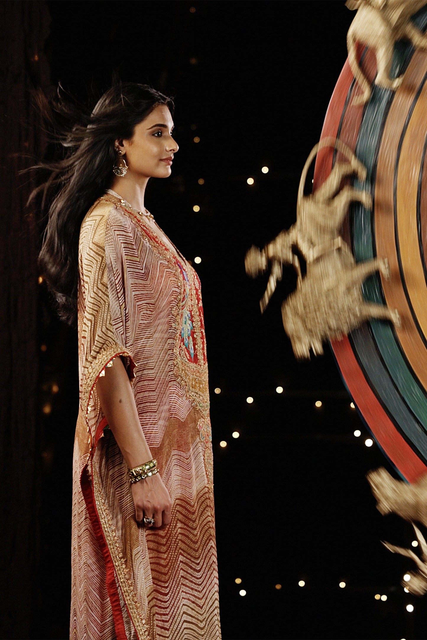 Beige Leheriya Kaftan Set