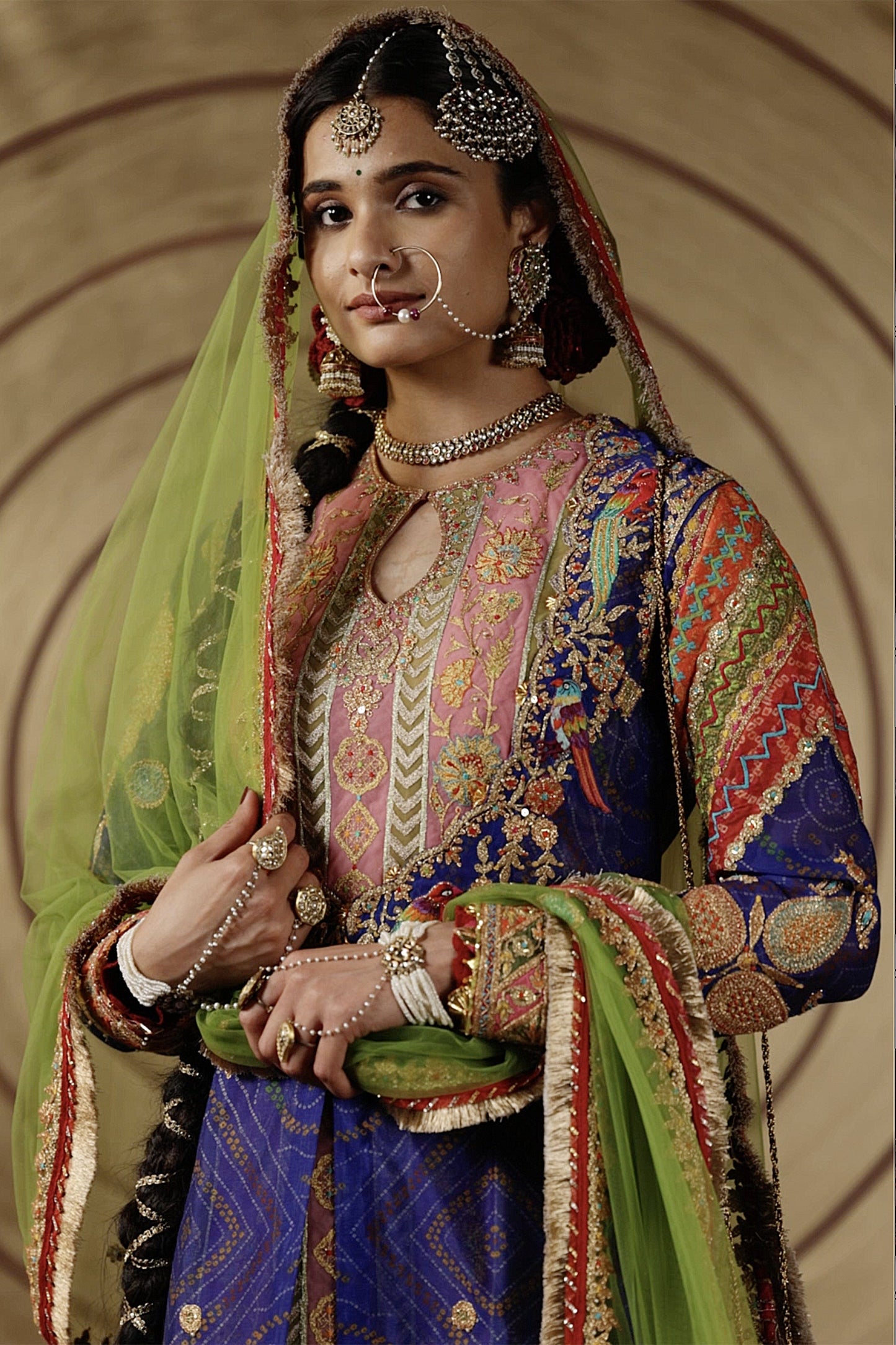 Royal Blue Bandhej Jacket & Sharara Set