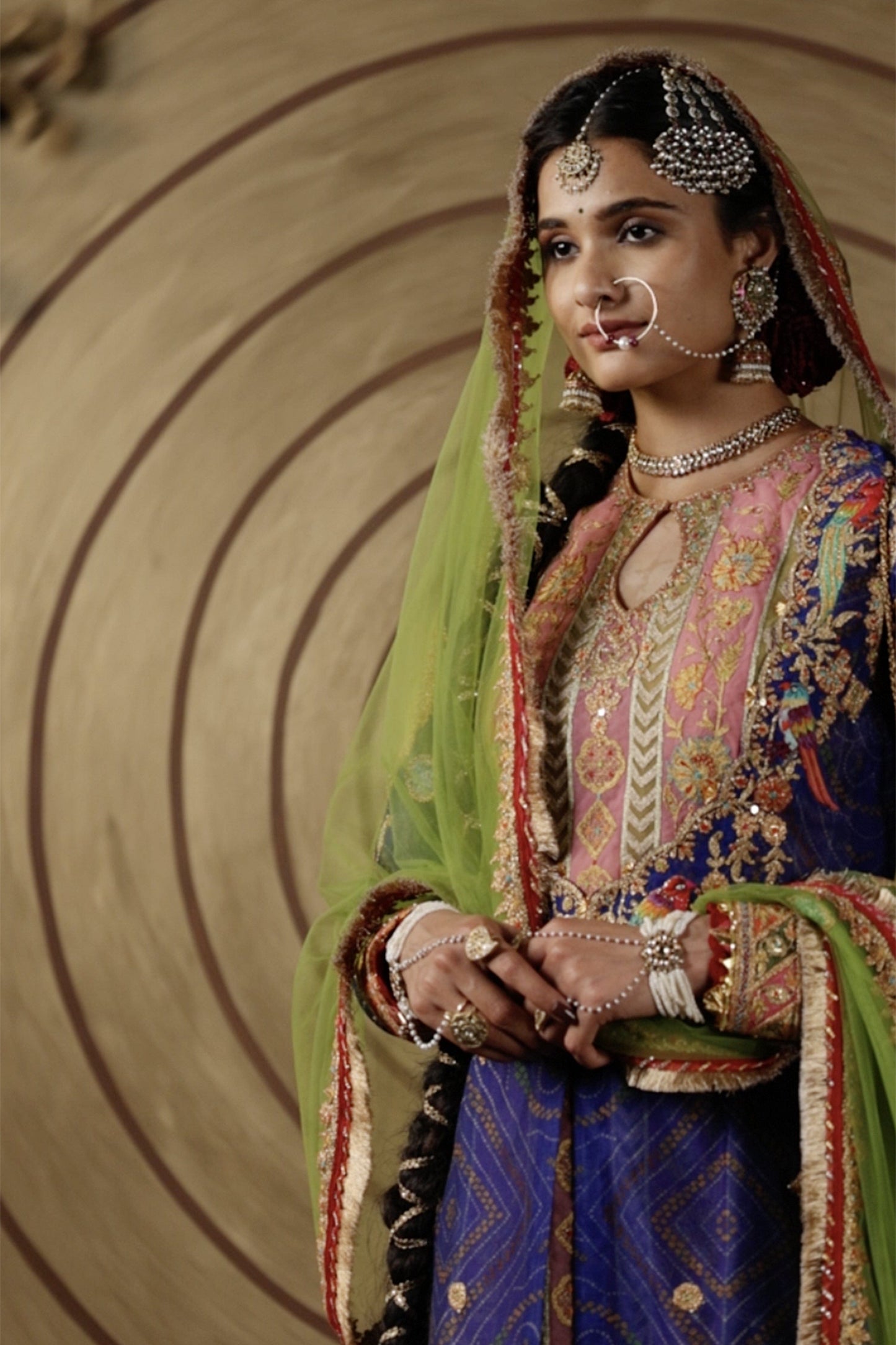 Royal Blue Bandhej Jacket & Sharara Set
