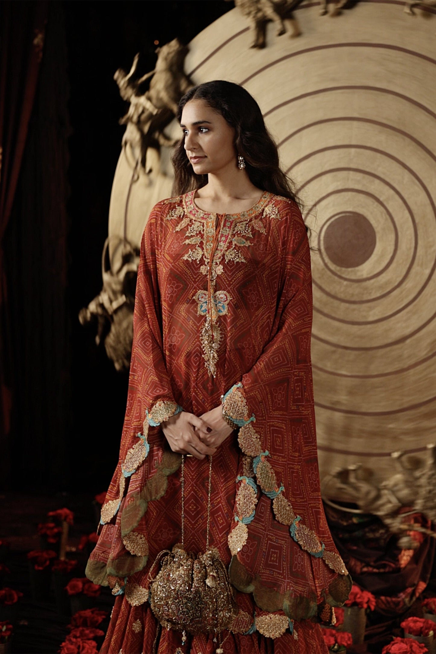 Maroon Bandhej Kaftan & Gharara Set