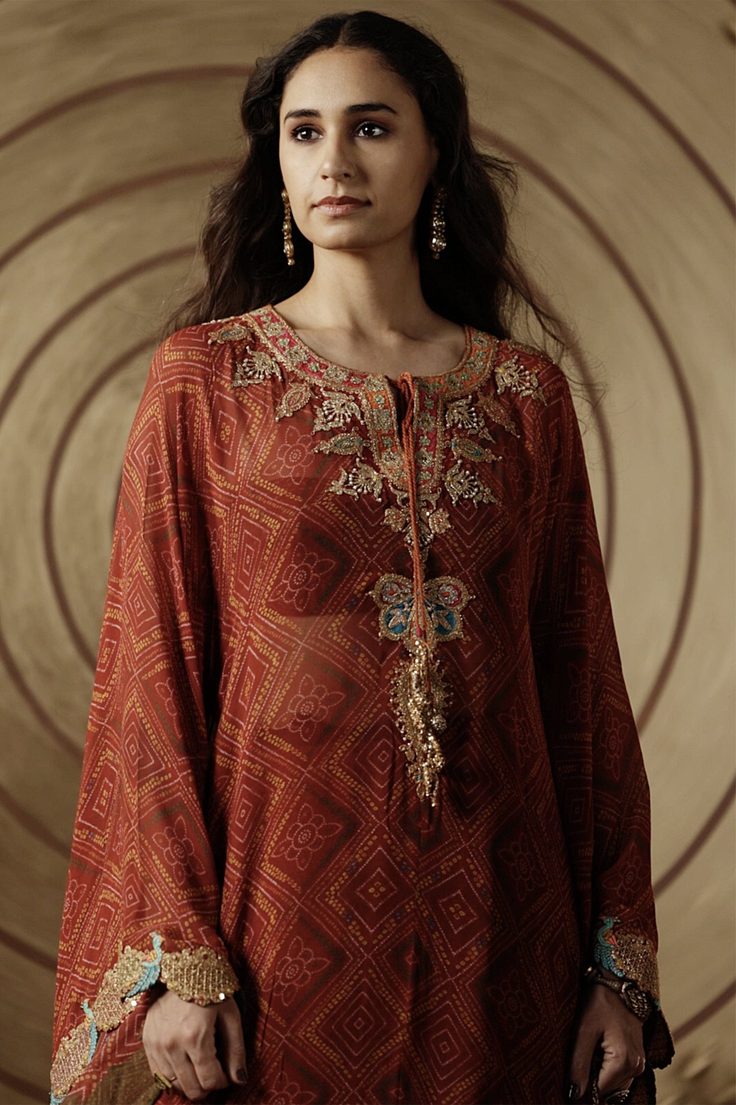 Maroon Bandhej Kaftan & Gharara Set