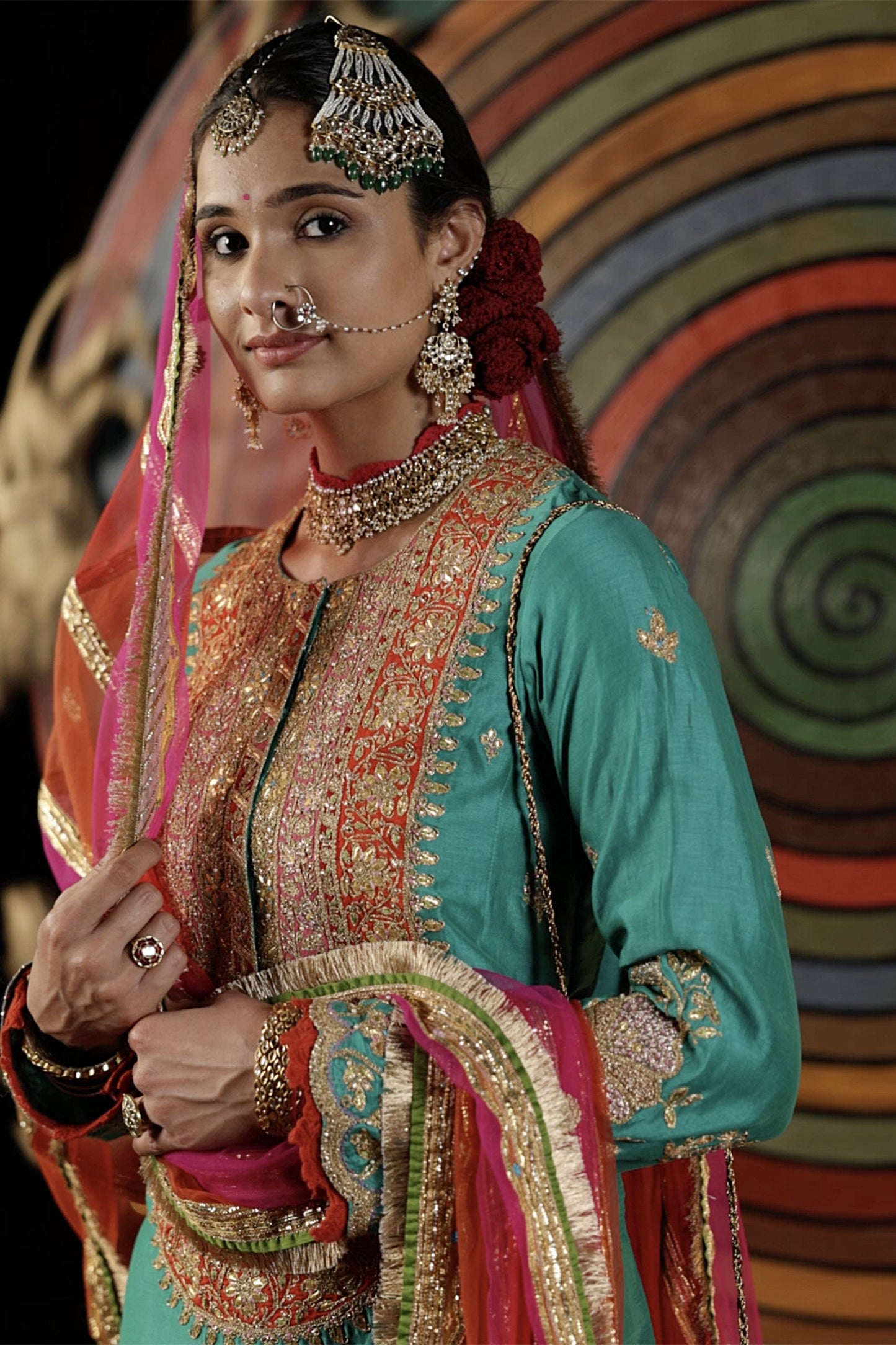 Teal Green Silk Kurta Set