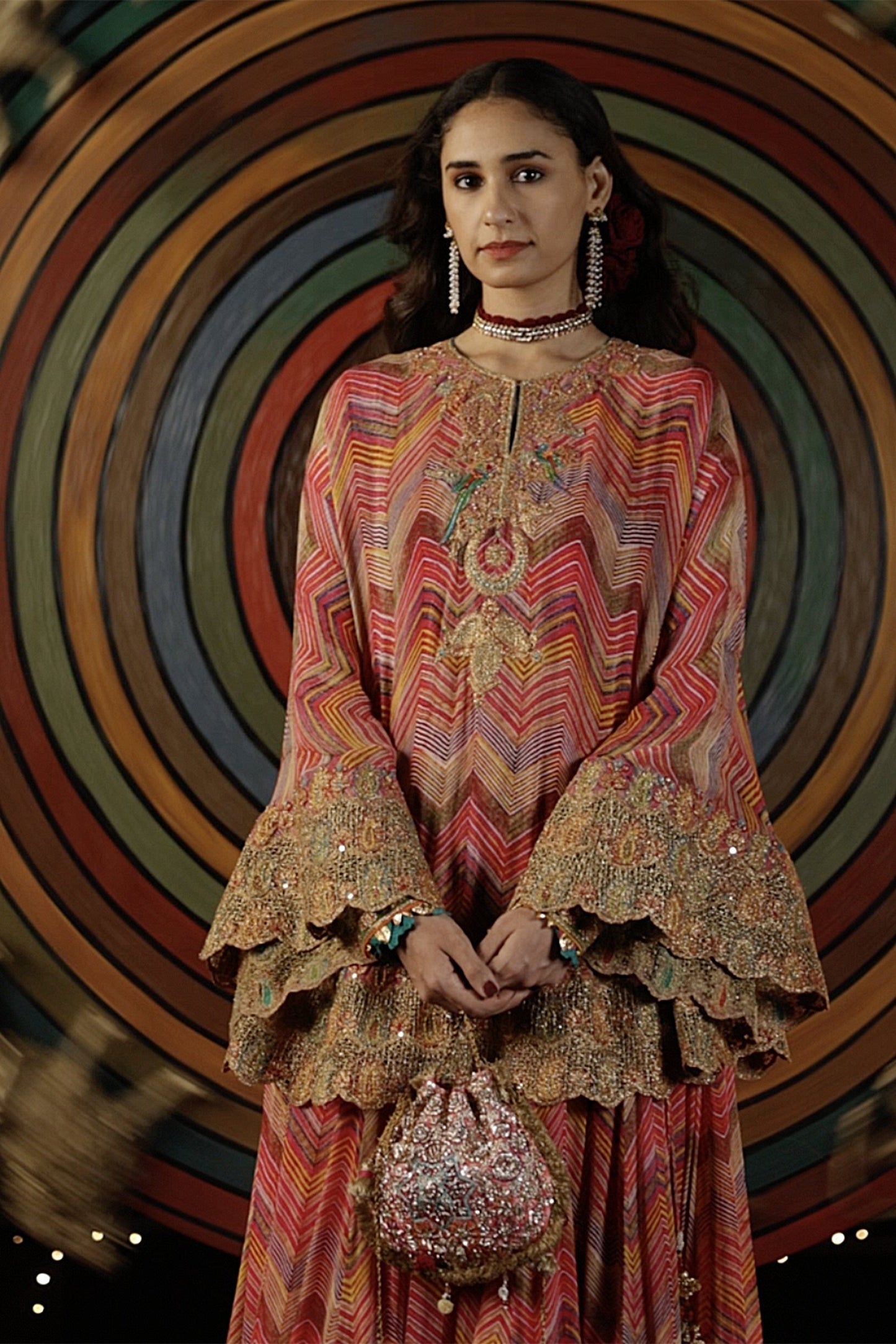 Pink Capelet & Sharara Set