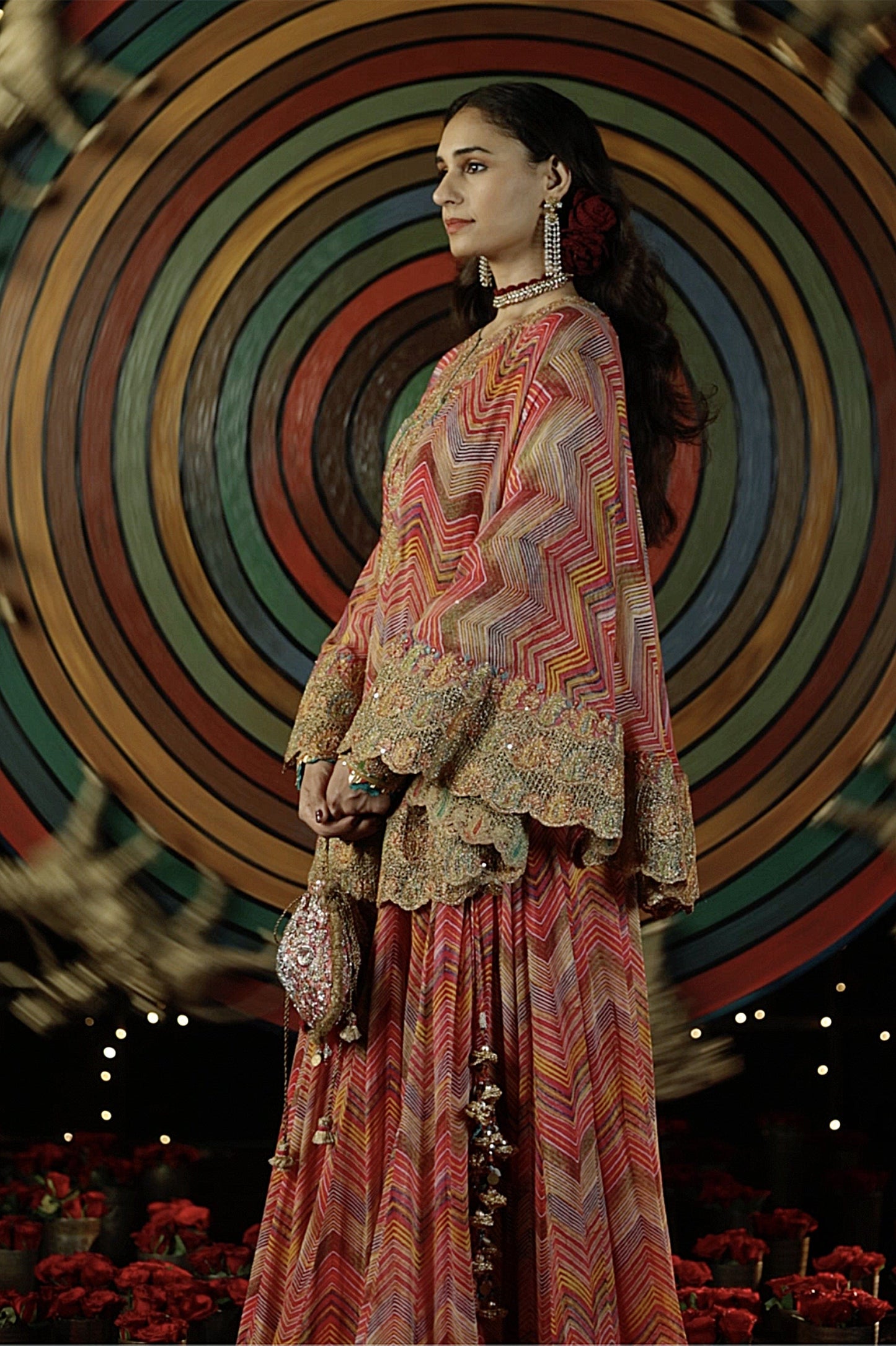 Pink Capelet & Sharara Set