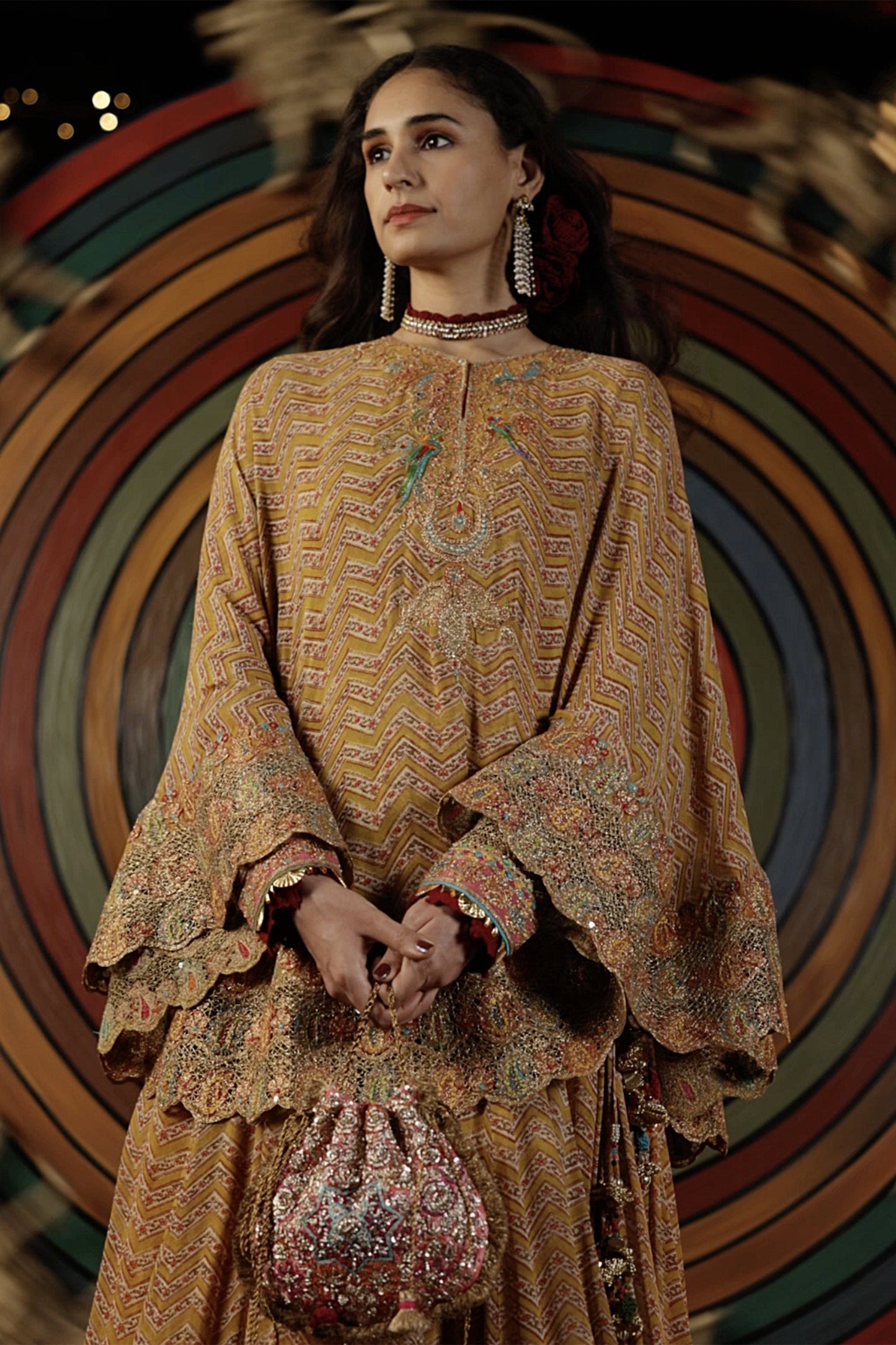 Mustard Capelet & Sharara Set