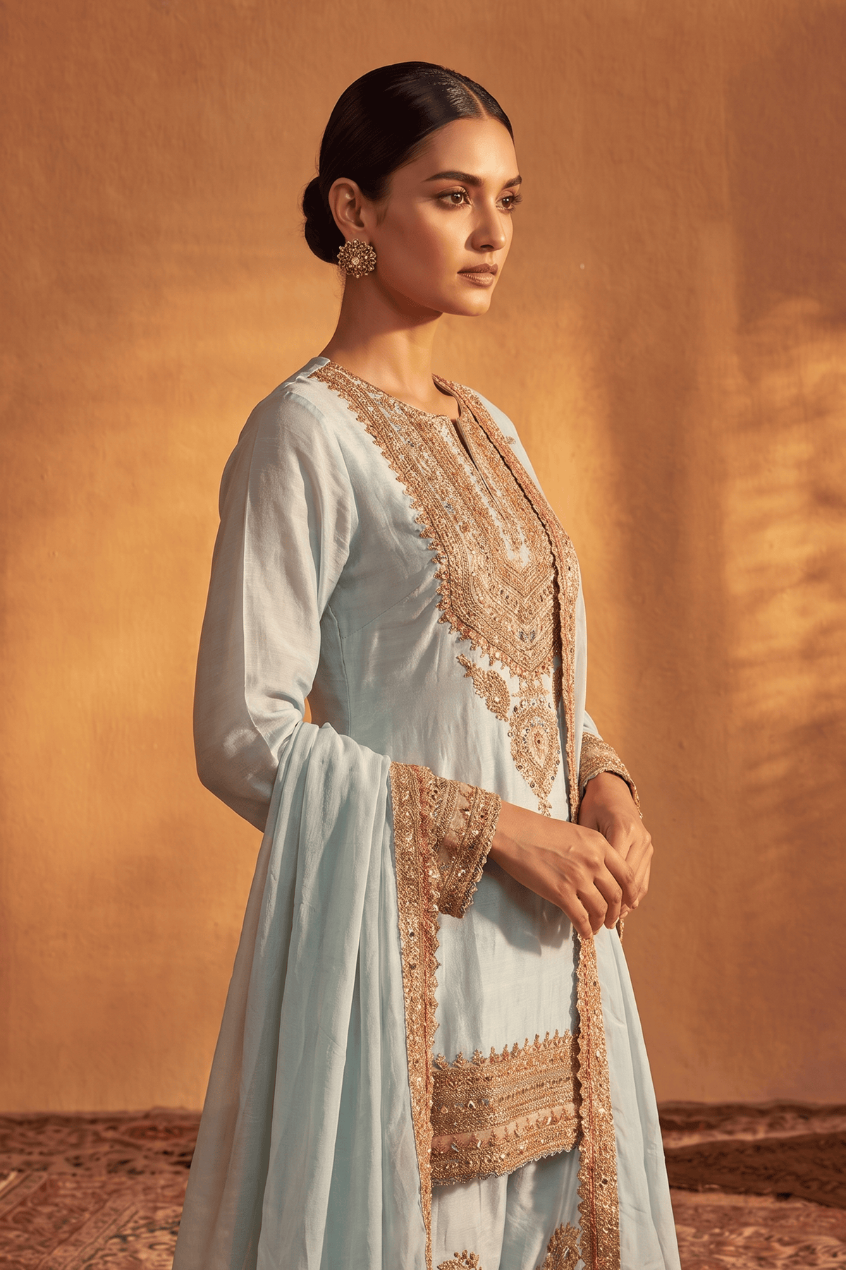 Ice blue Embroidered kurta set