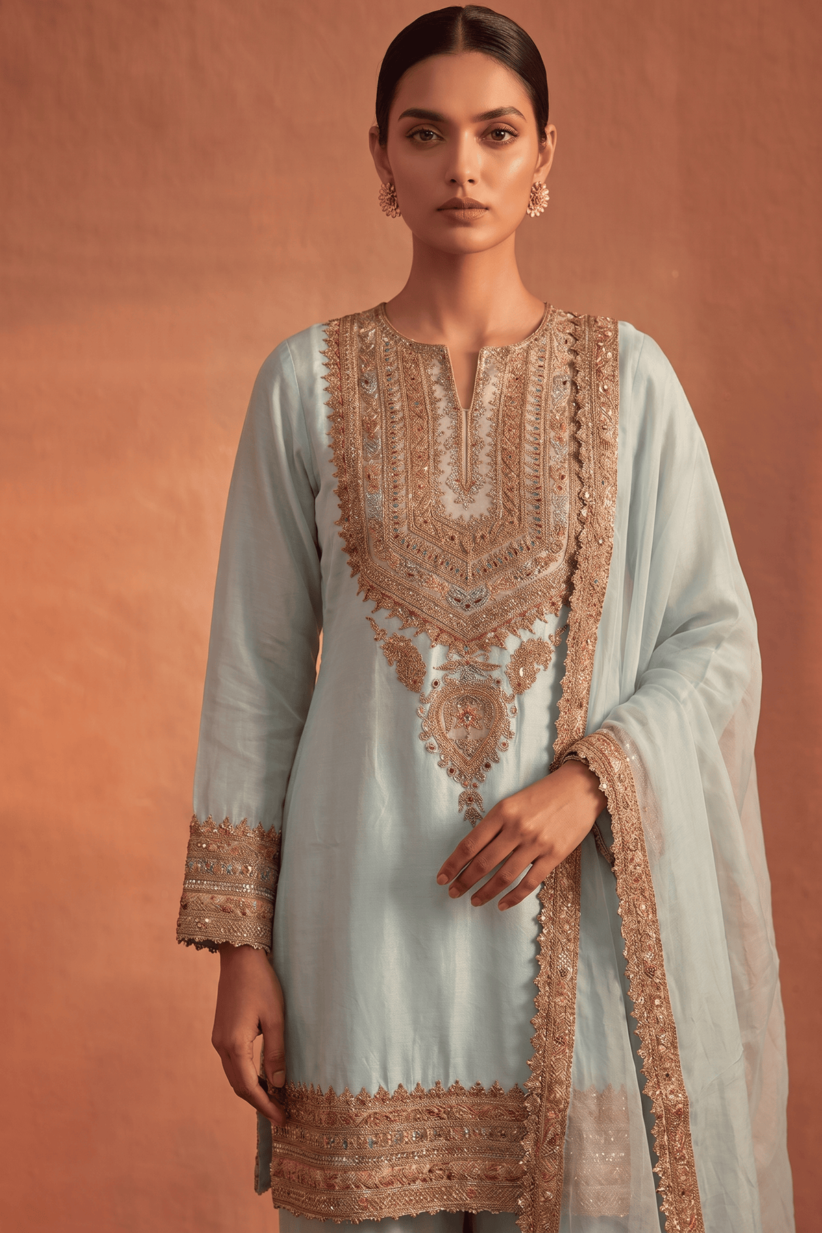 Ice blue Embroidered kurta set